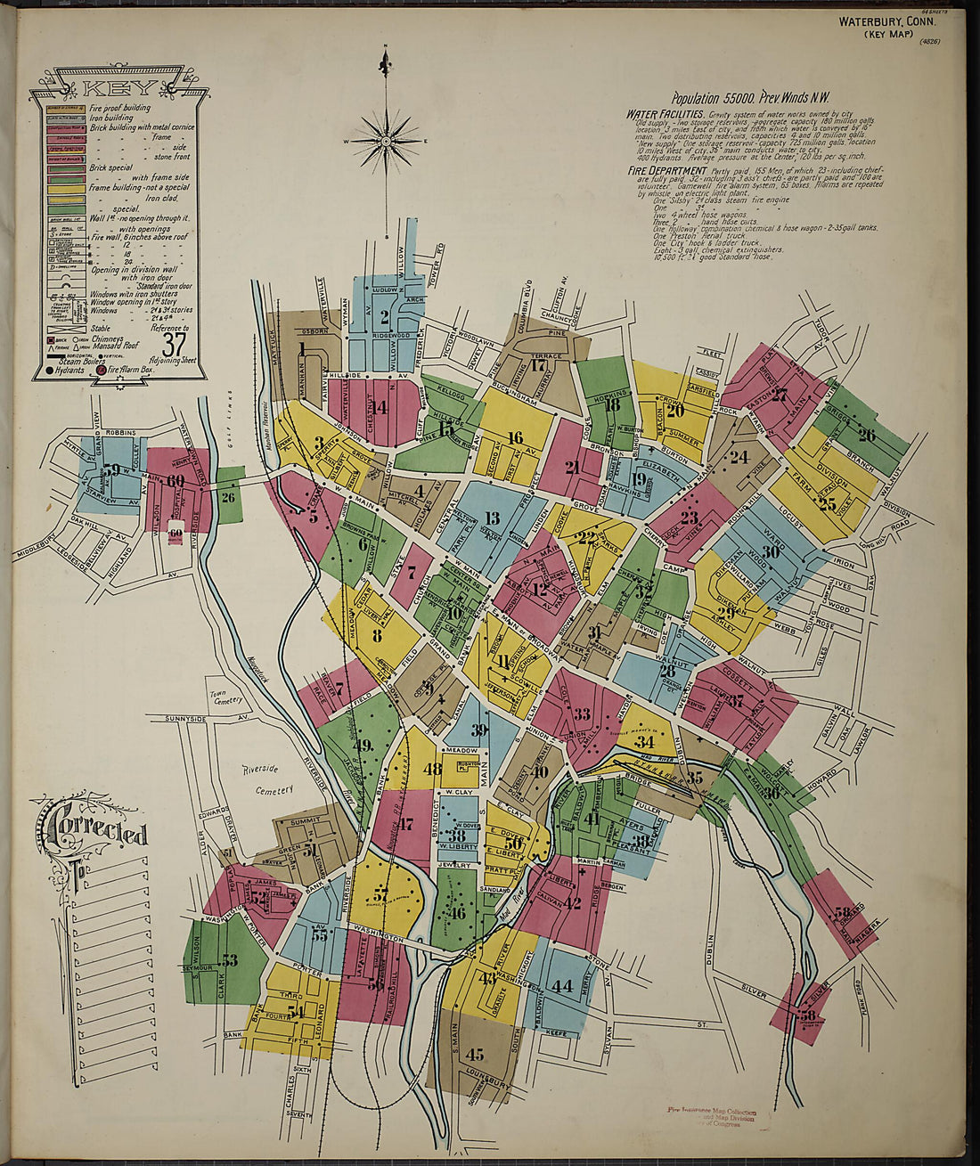 This old map of Waterbury, New Haven County, Connecticut was created by Sanborn Map Company in 1901