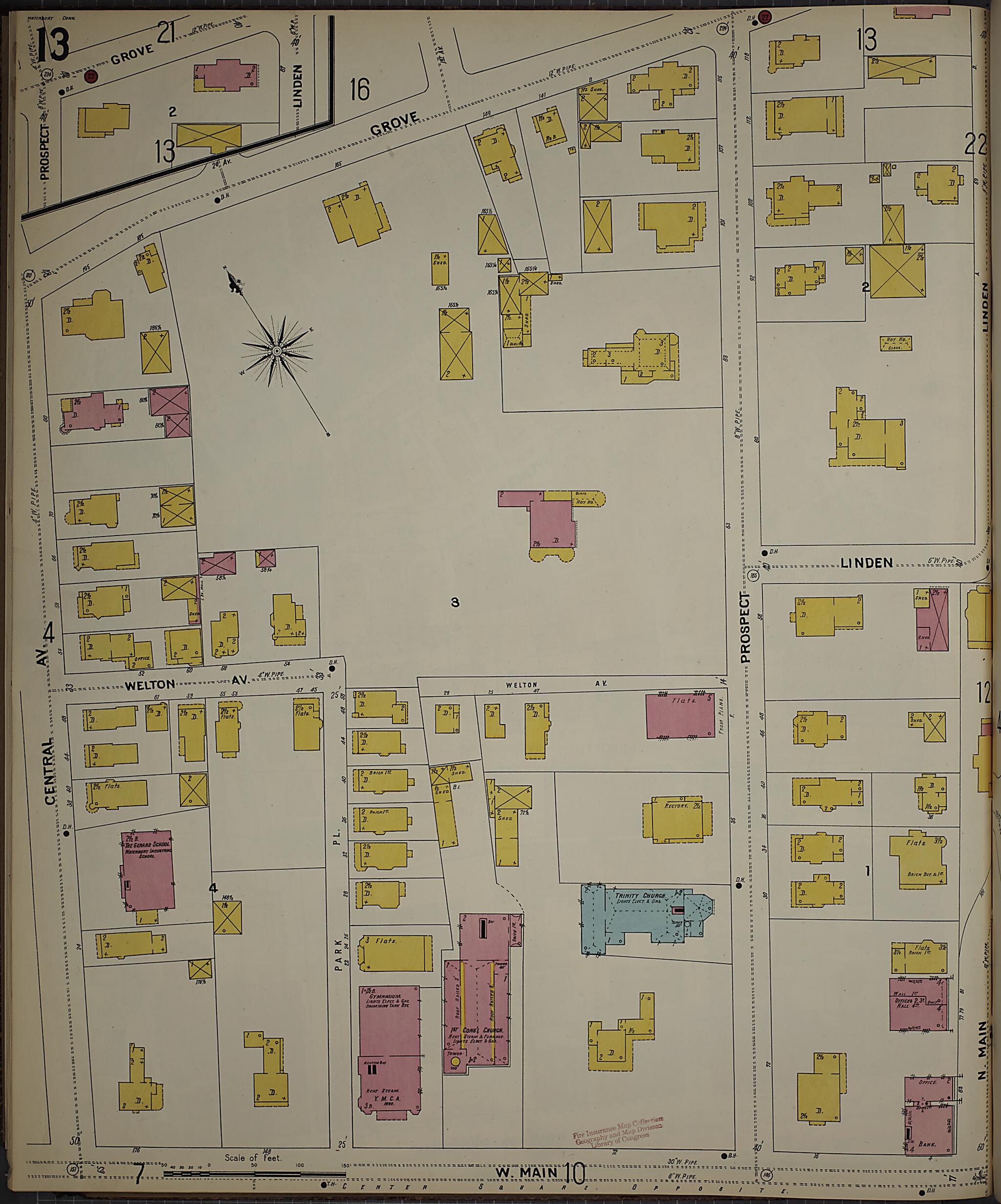 This old map of Waterbury, New Haven County, Connecticut was created by Sanborn Map Company in 1901