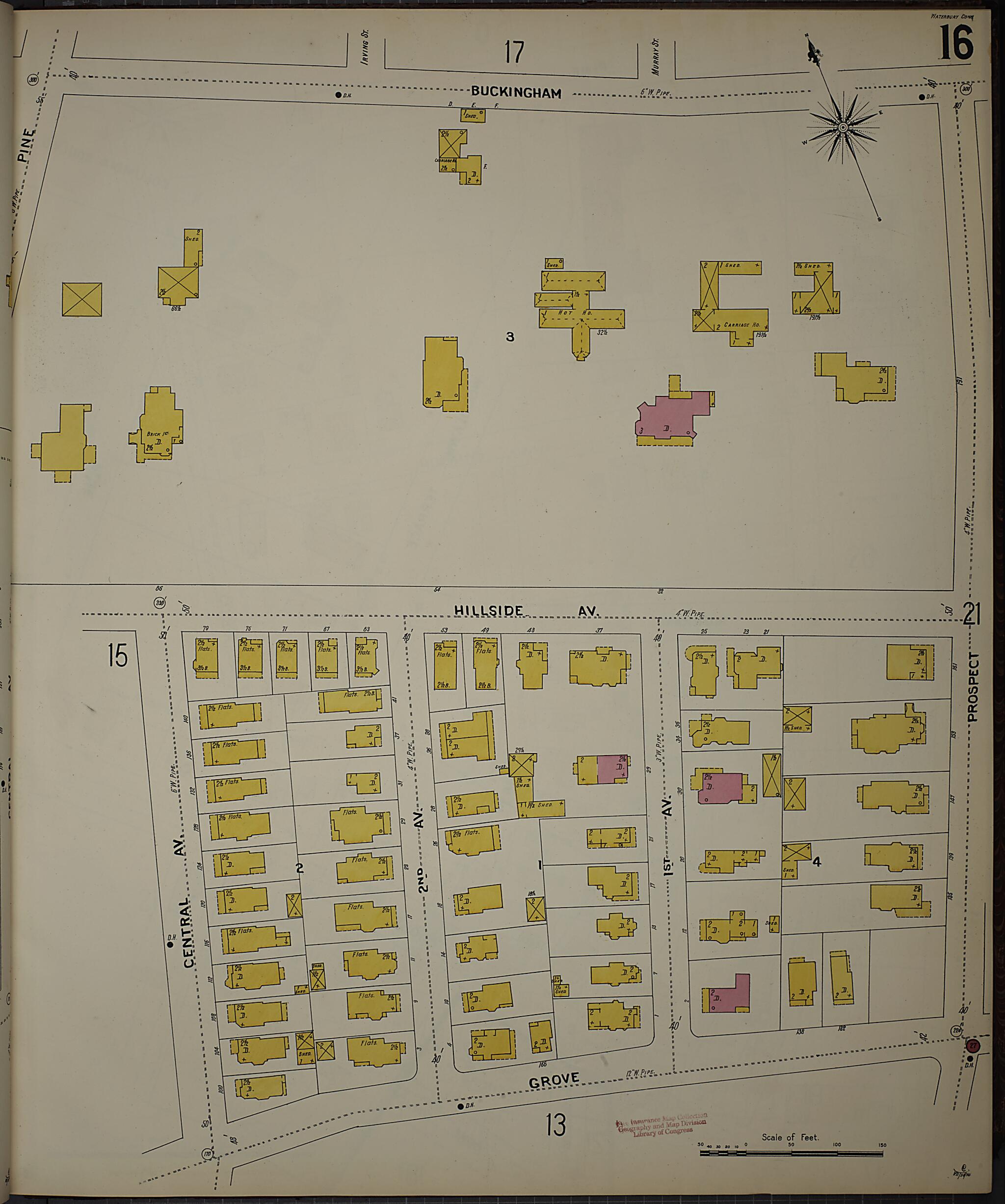 This old map of Waterbury, New Haven County, Connecticut was created by Sanborn Map Company in 1901