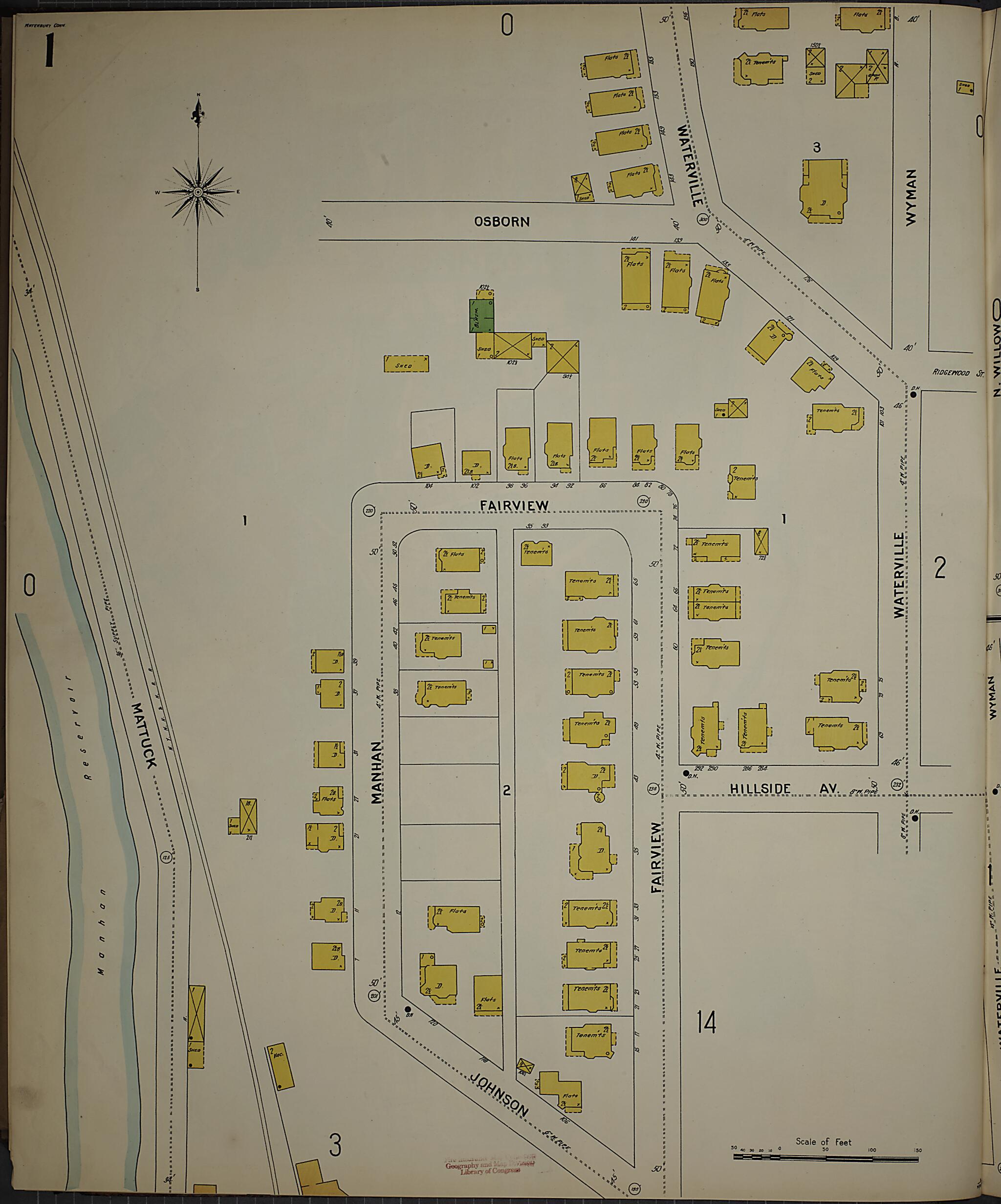 This old map of Waterbury, New Haven County, Connecticut was created by Sanborn Map Company in 1901