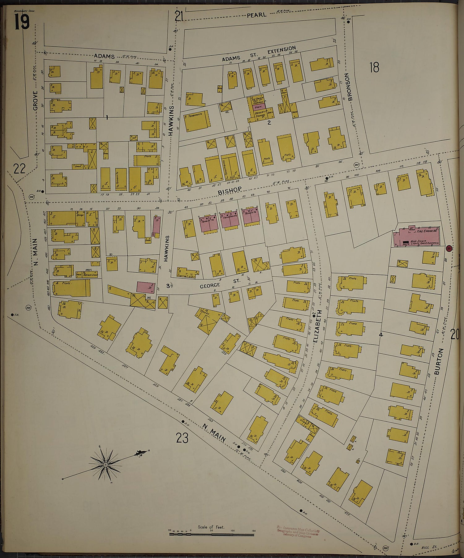 This old map of Waterbury, New Haven County, Connecticut was created by Sanborn Map Company in 1901