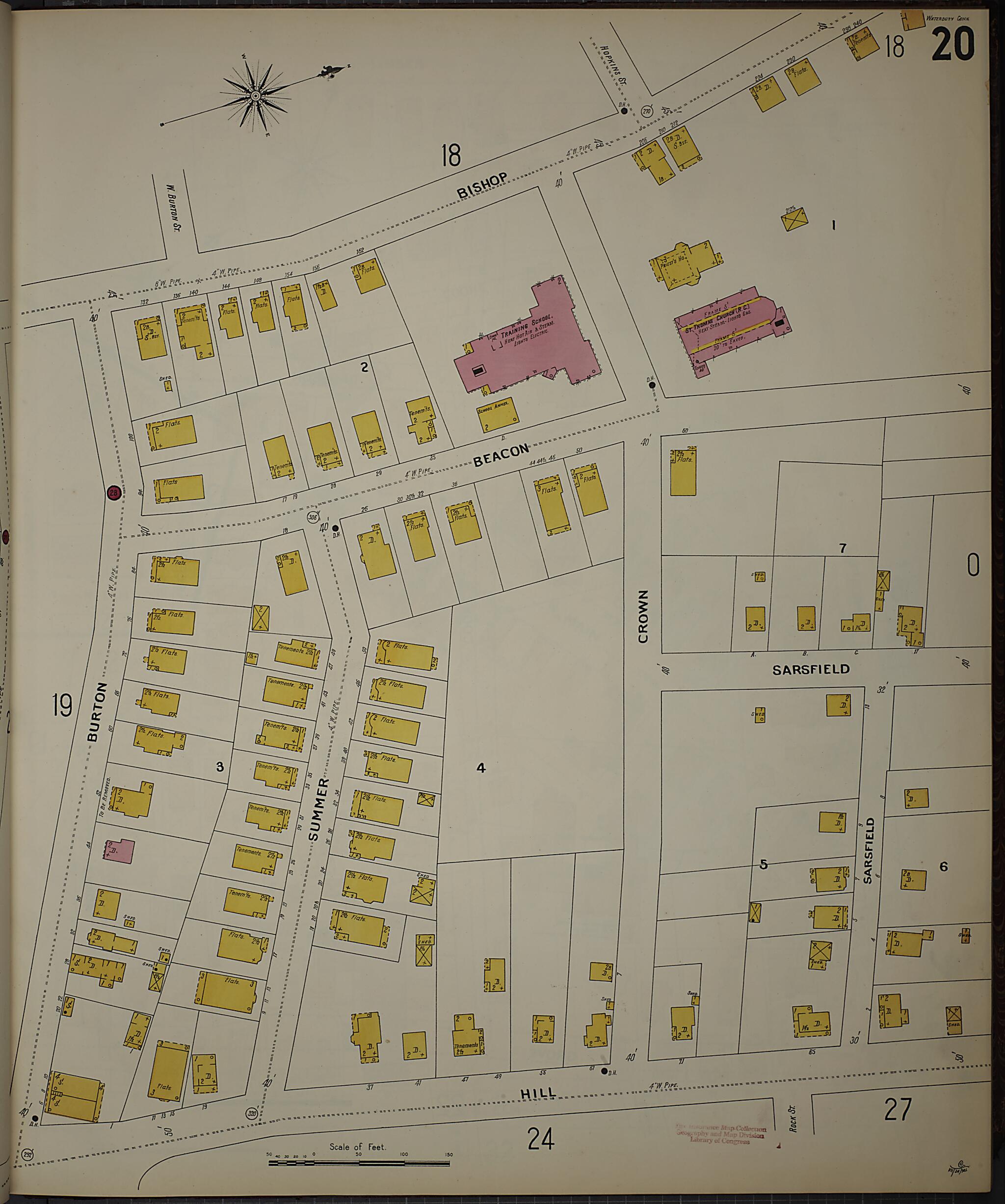 This old map of Waterbury, New Haven County, Connecticut was created by Sanborn Map Company in 1901