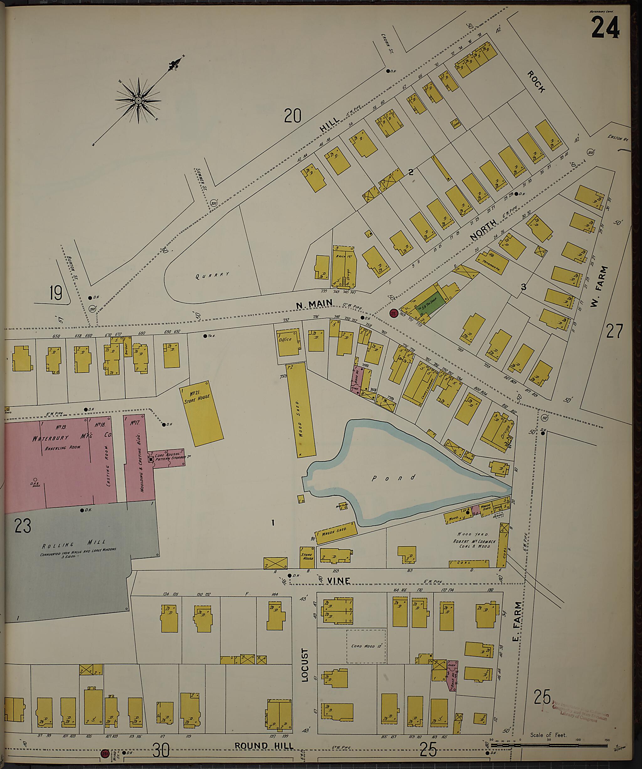 This old map of Waterbury, New Haven County, Connecticut was created by Sanborn Map Company in 1901
