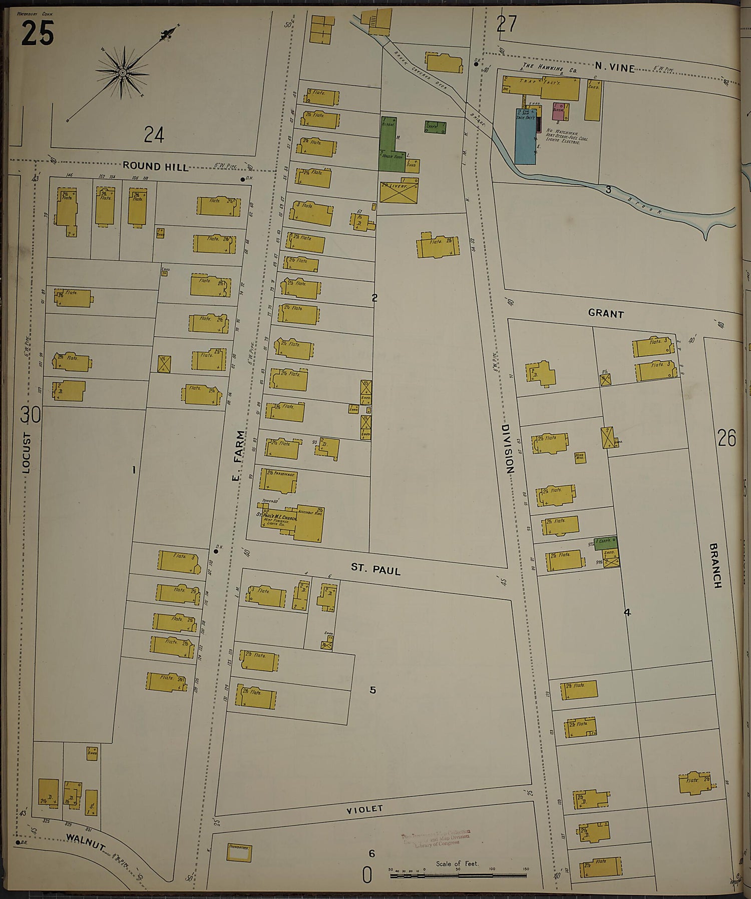 This old map of Waterbury, New Haven County, Connecticut was created by Sanborn Map Company in 1901