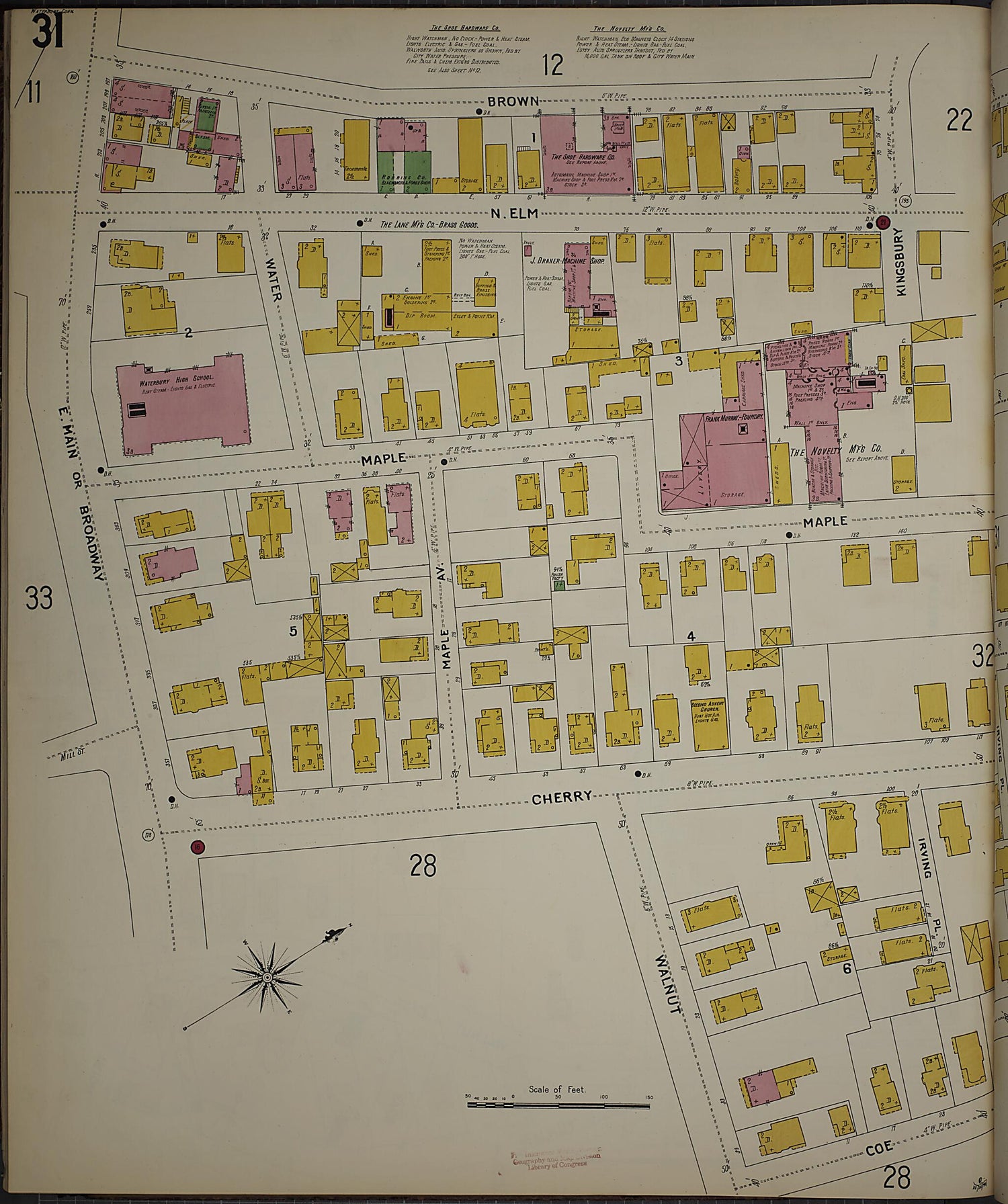 This old map of Waterbury, New Haven County, Connecticut was created by Sanborn Map Company in 1901