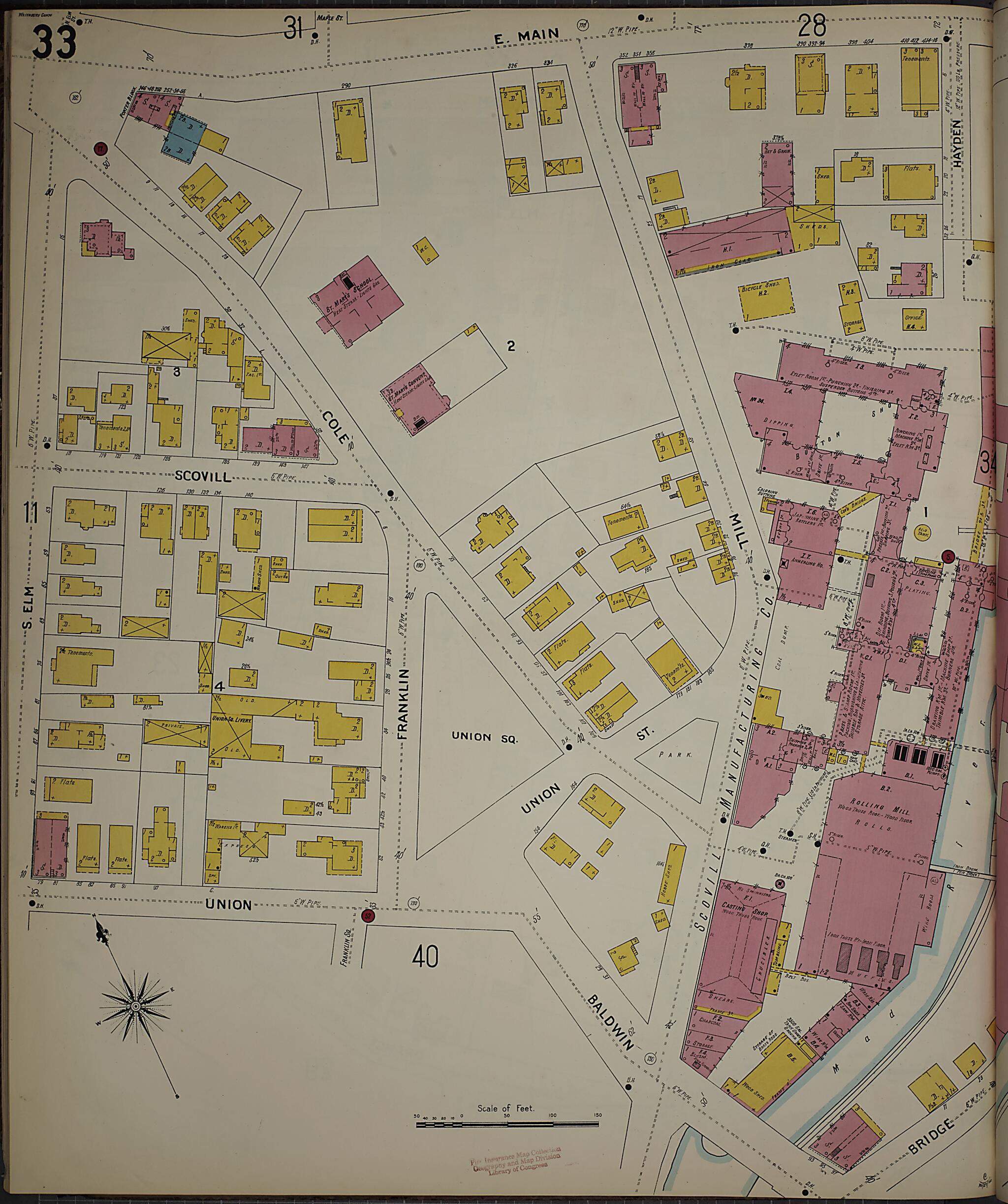 This old map of Waterbury, New Haven County, Connecticut was created by Sanborn Map Company in 1901