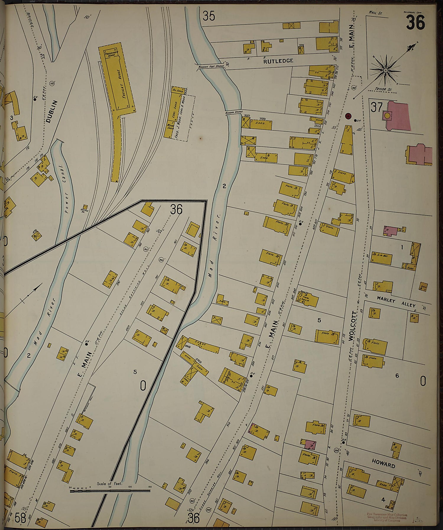 This old map of Waterbury, New Haven County, Connecticut was created by Sanborn Map Company in 1901