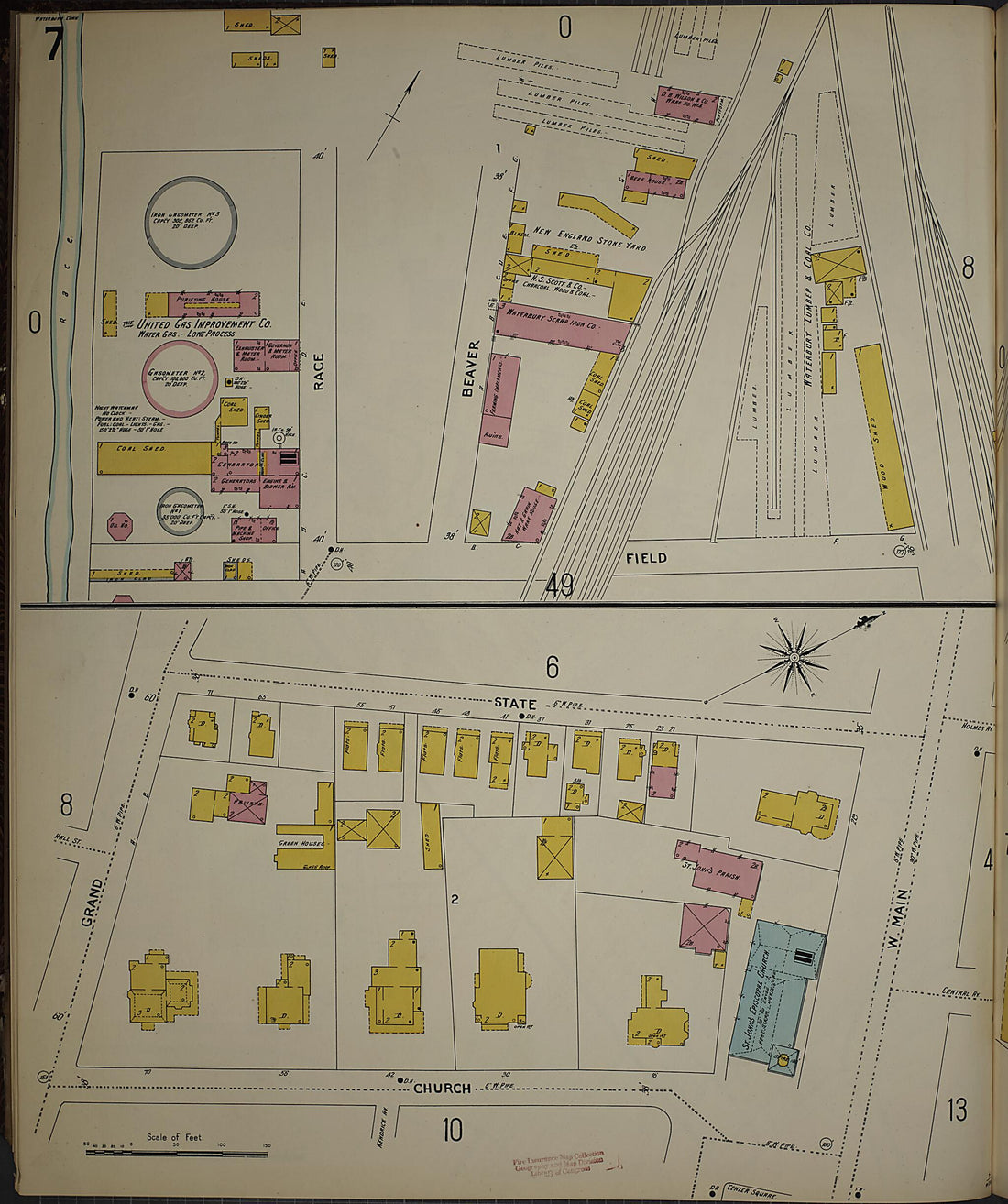 This old map of Waterbury, New Haven County, Connecticut was created by Sanborn Map Company in 1901