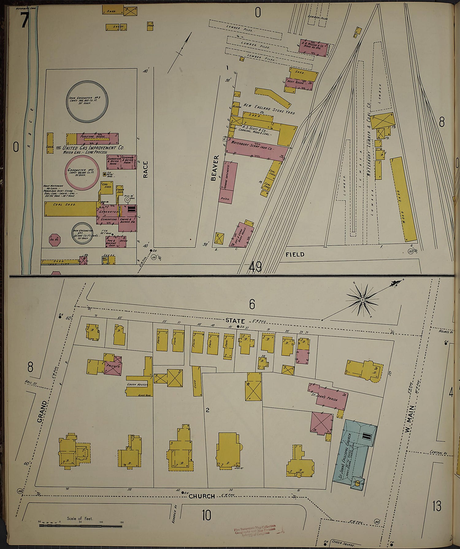 This old map of Waterbury, New Haven County, Connecticut was created by Sanborn Map Company in 1901