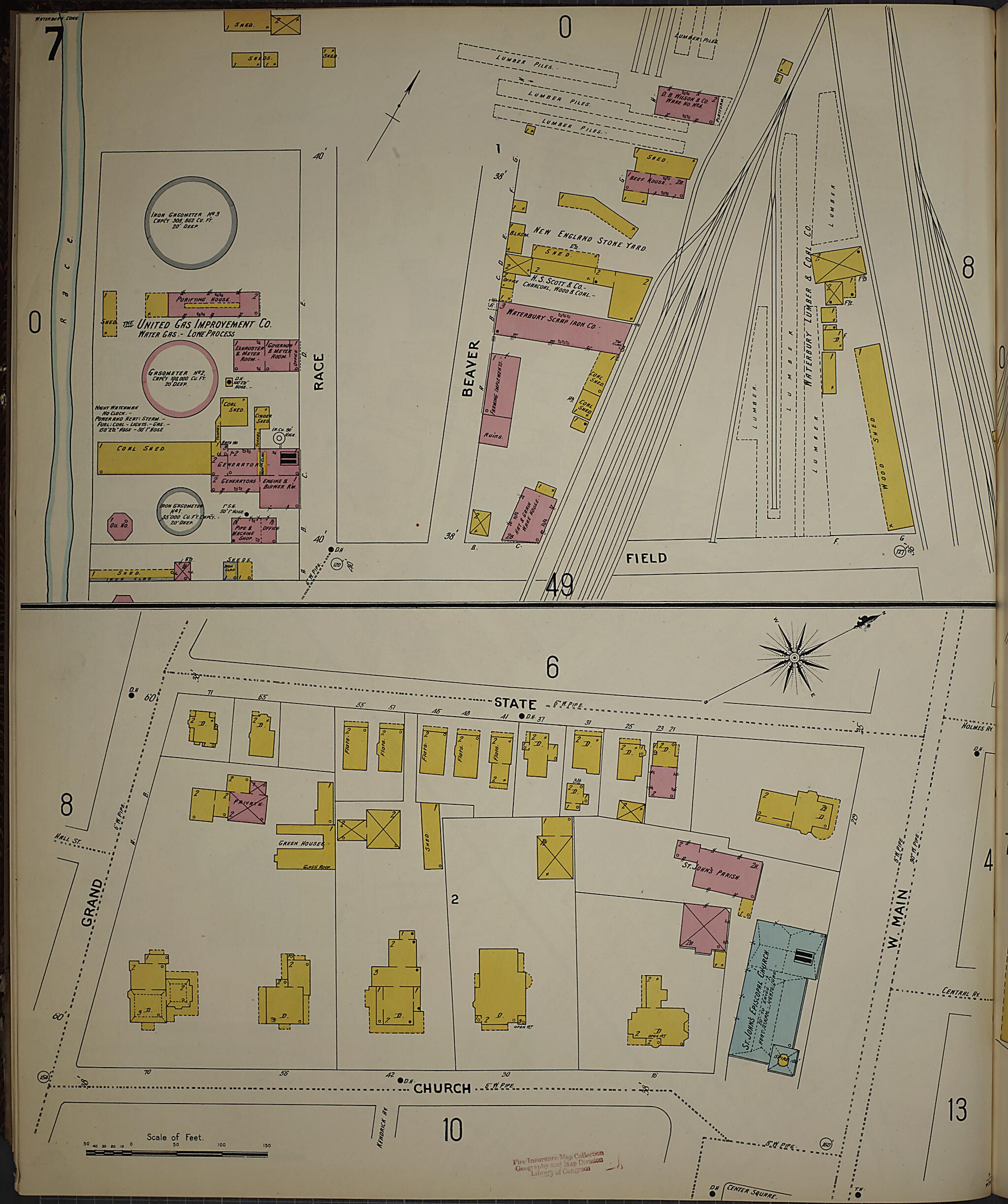 This old map of Waterbury, New Haven County, Connecticut was created by Sanborn Map Company in 1901