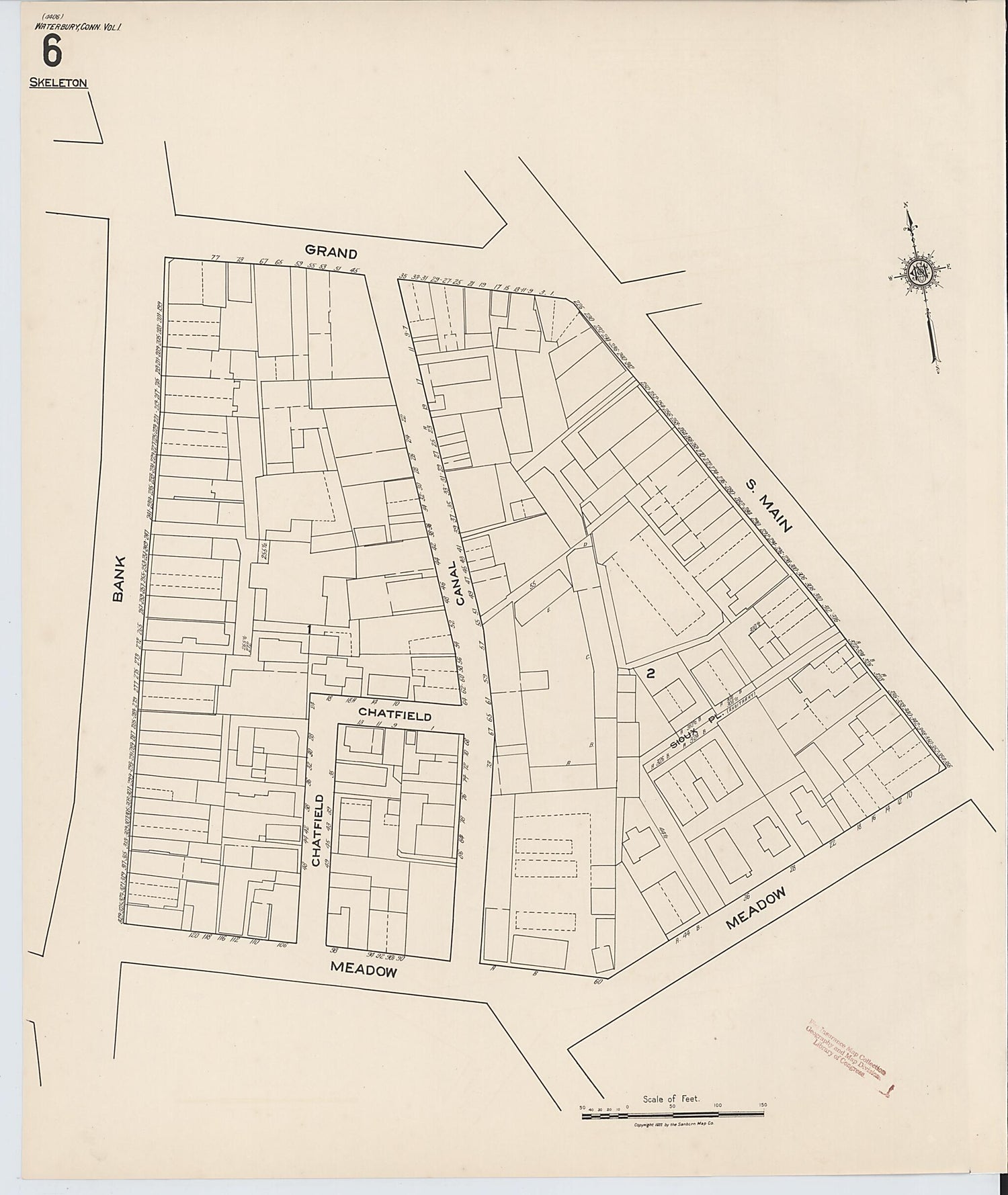This old map of Waterbury, New Haven County, Connecticut was created by Sanborn Map Company in 1922