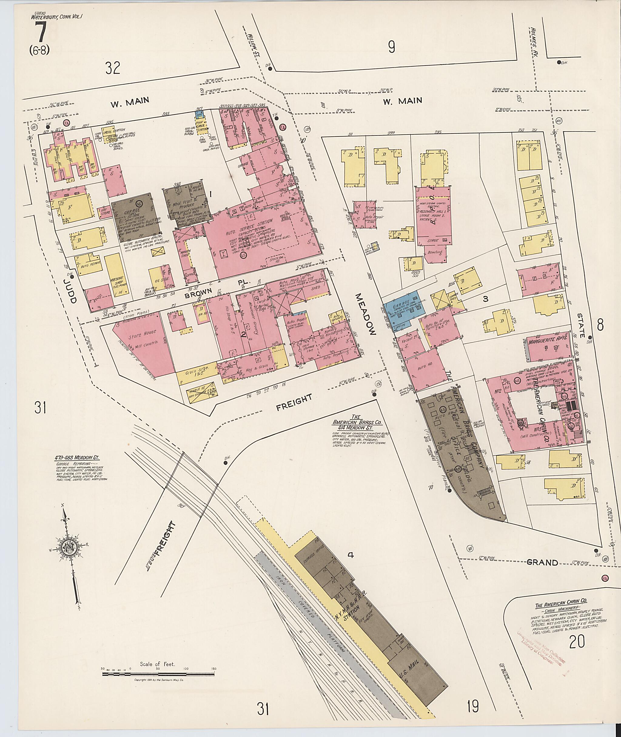 This old map of Waterbury, New Haven County, Connecticut was created by Sanborn Map Company in 1922