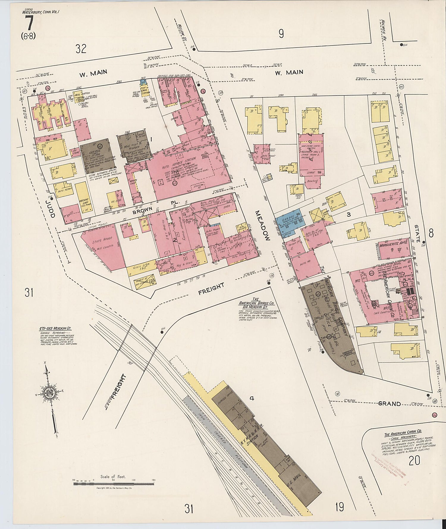 This old map of Waterbury, New Haven County, Connecticut was created by Sanborn Map Company in 1922