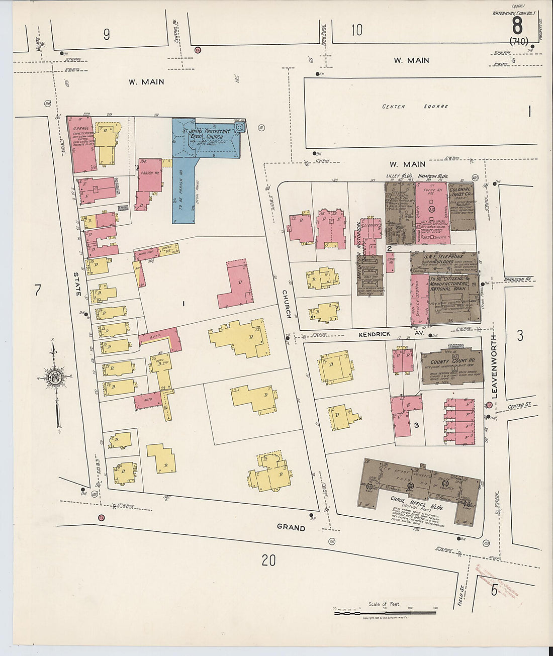 This old map of Waterbury, New Haven County, Connecticut was created by Sanborn Map Company in 1922