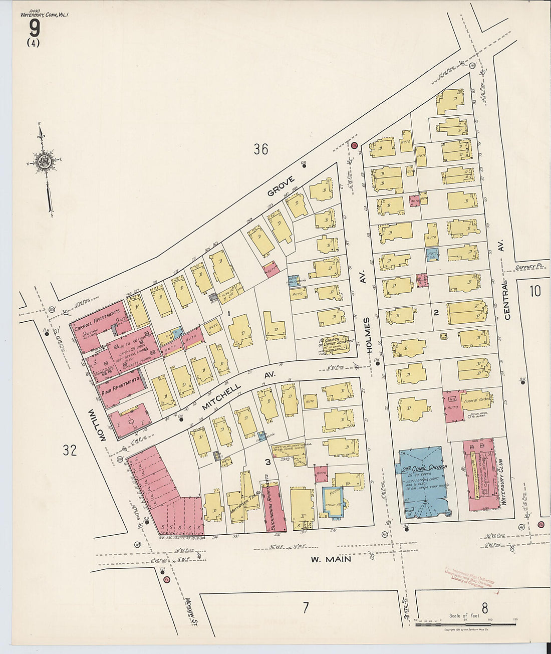 This old map of Waterbury, New Haven County, Connecticut was created by Sanborn Map Company in 1922