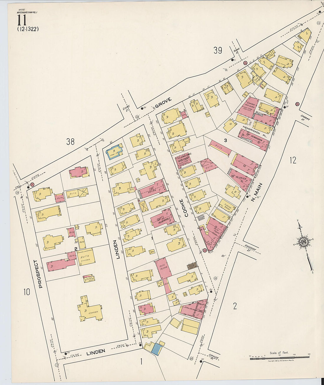 This old map of Waterbury, New Haven County, Connecticut was created by Sanborn Map Company in 1922