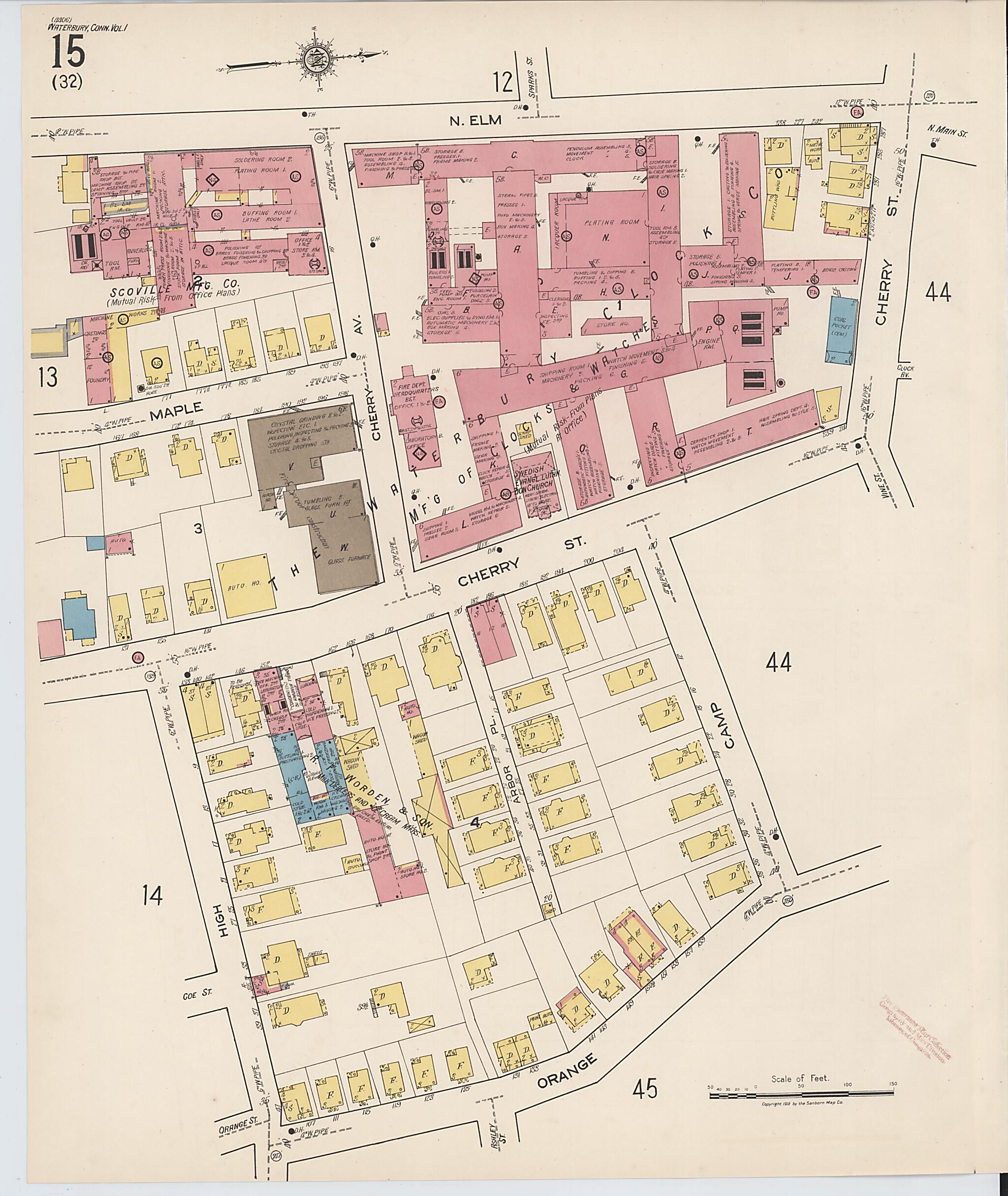 This old map of Waterbury, New Haven County, Connecticut was created by Sanborn Map Company in 1922
