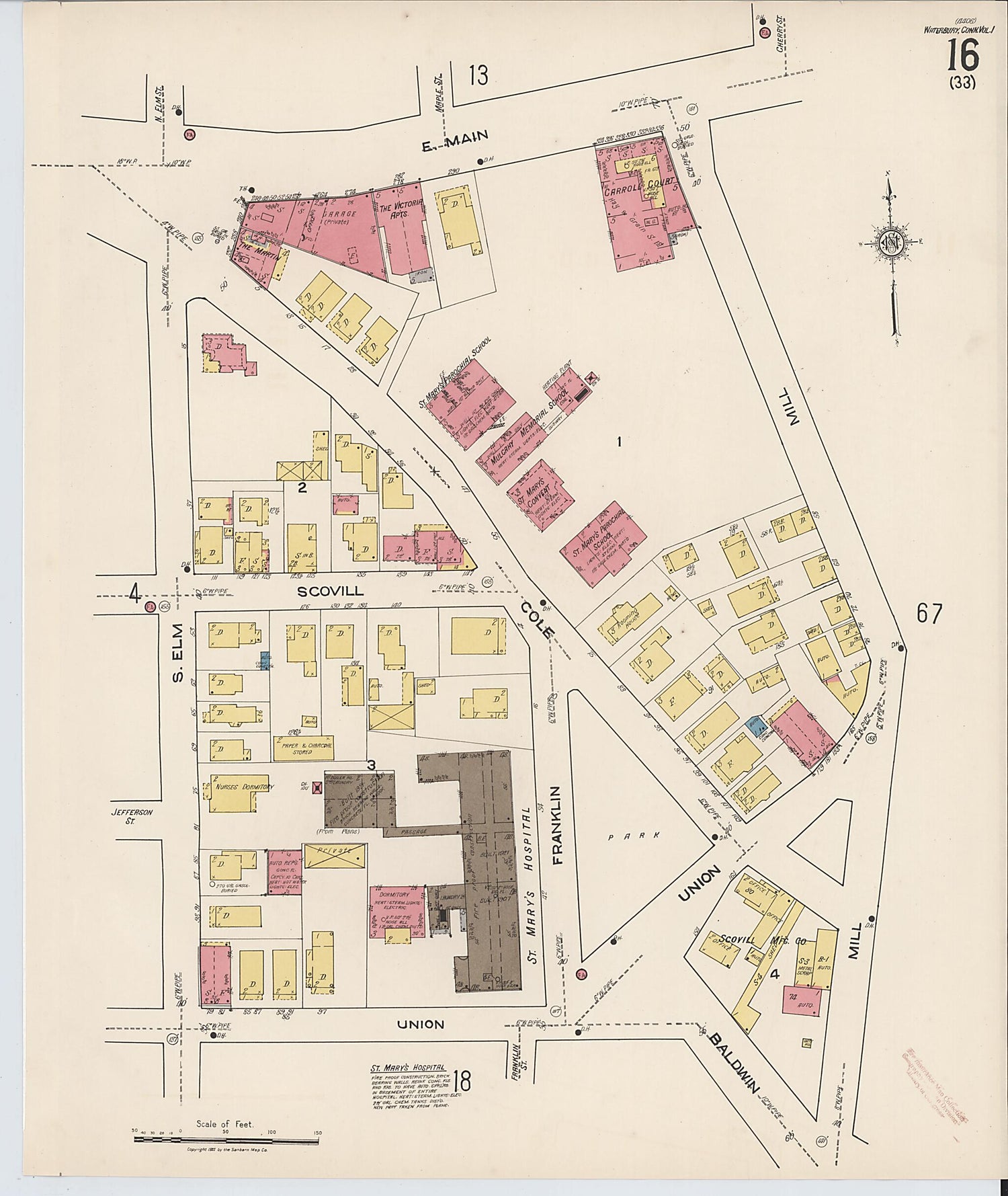 This old map of Waterbury, New Haven County, Connecticut was created by Sanborn Map Company in 1922