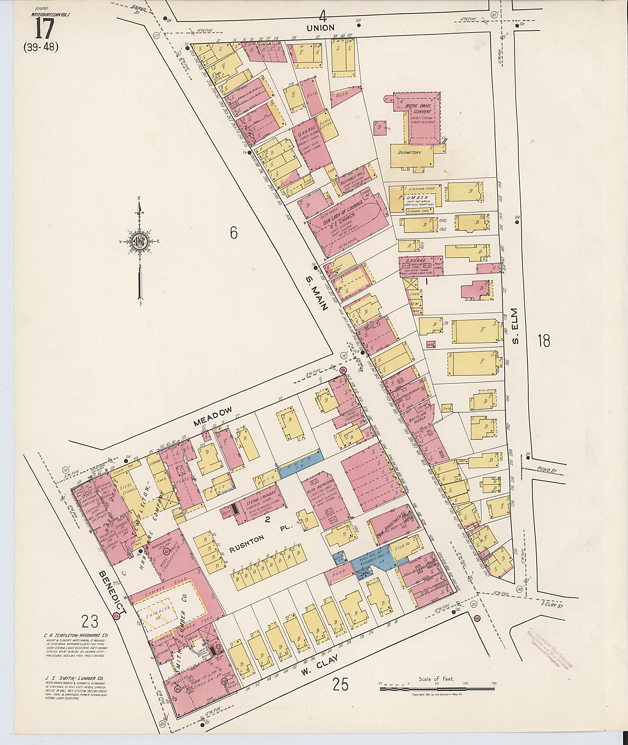 This old map of Waterbury, New Haven County, Connecticut was created by Sanborn Map Company in 1922
