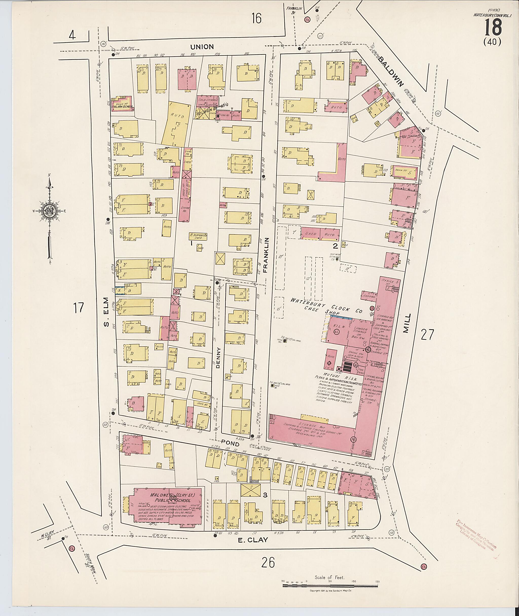This old map of Waterbury, New Haven County, Connecticut was created by Sanborn Map Company in 1922