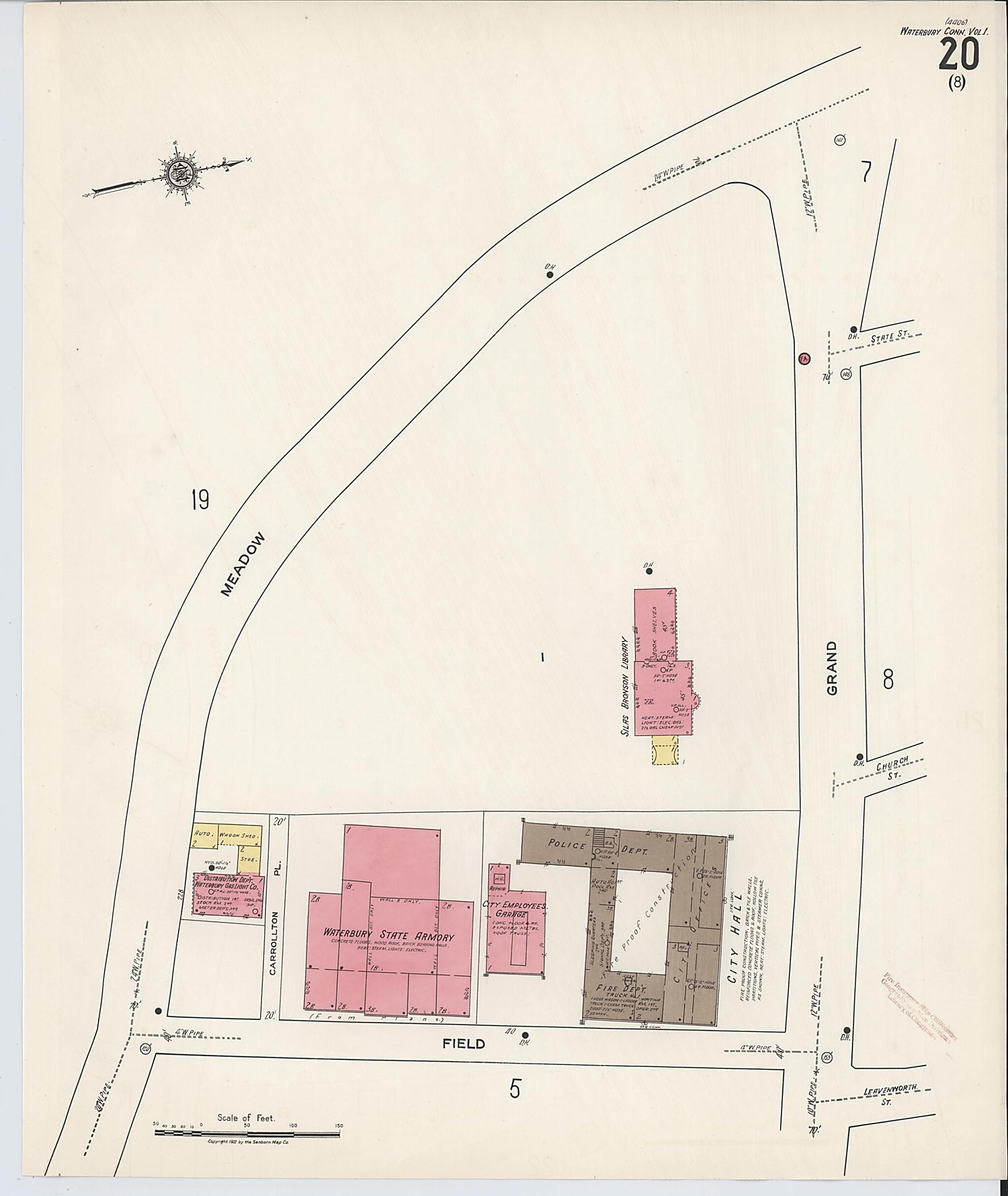 This old map of Waterbury, New Haven County, Connecticut was created by Sanborn Map Company in 1922