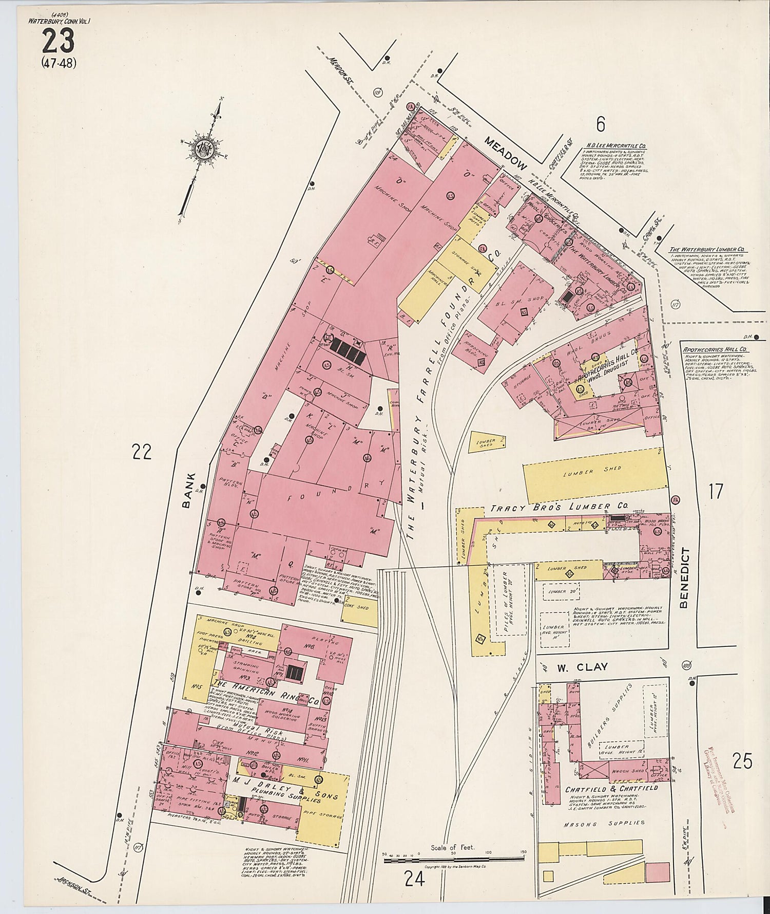 This old map of Waterbury, New Haven County, Connecticut was created by Sanborn Map Company in 1922