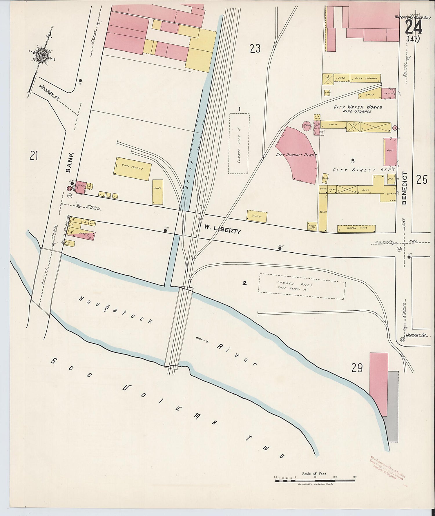 This old map of Waterbury, New Haven County, Connecticut was created by Sanborn Map Company in 1922