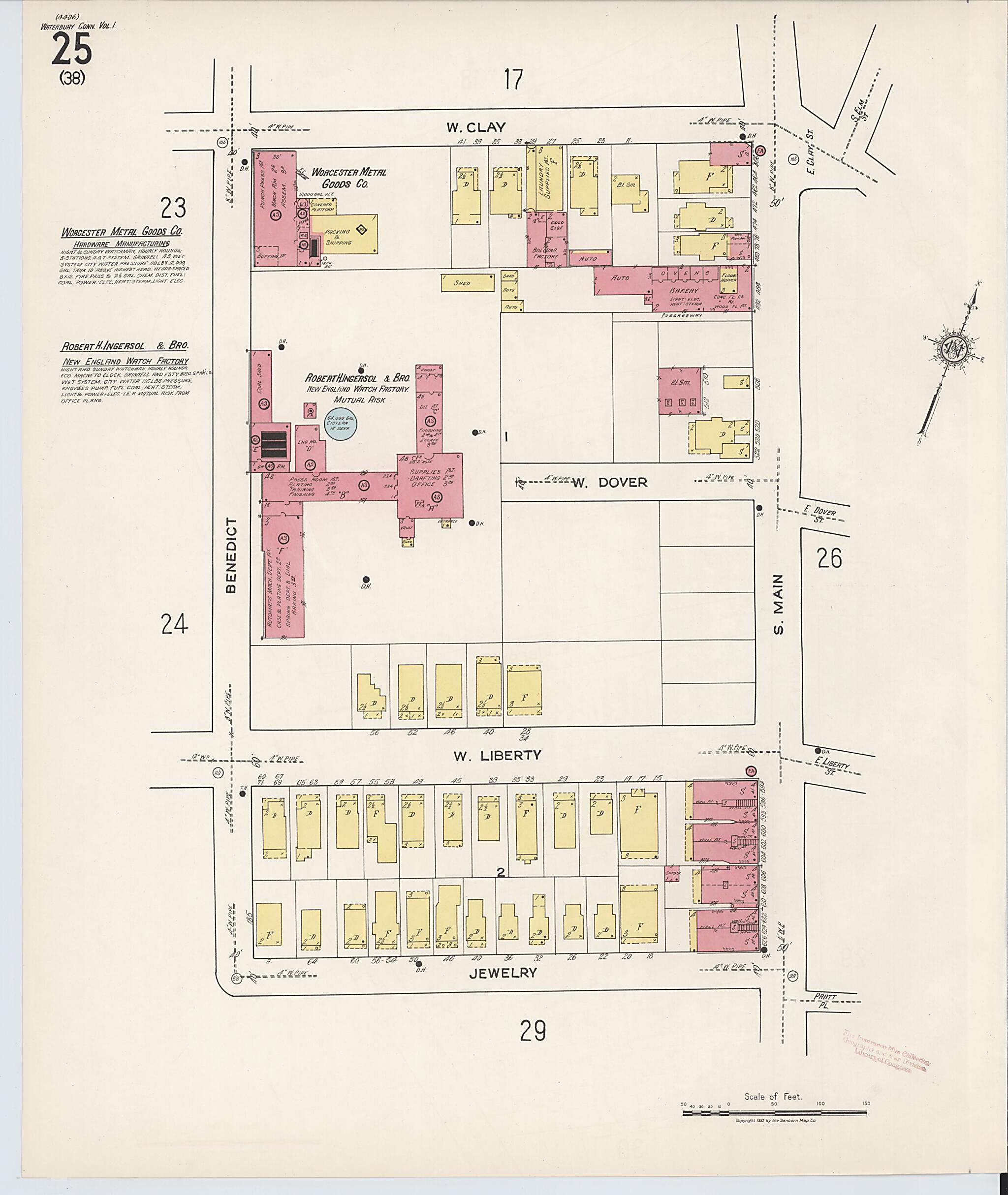This old map of Waterbury, New Haven County, Connecticut was created by Sanborn Map Company in 1922