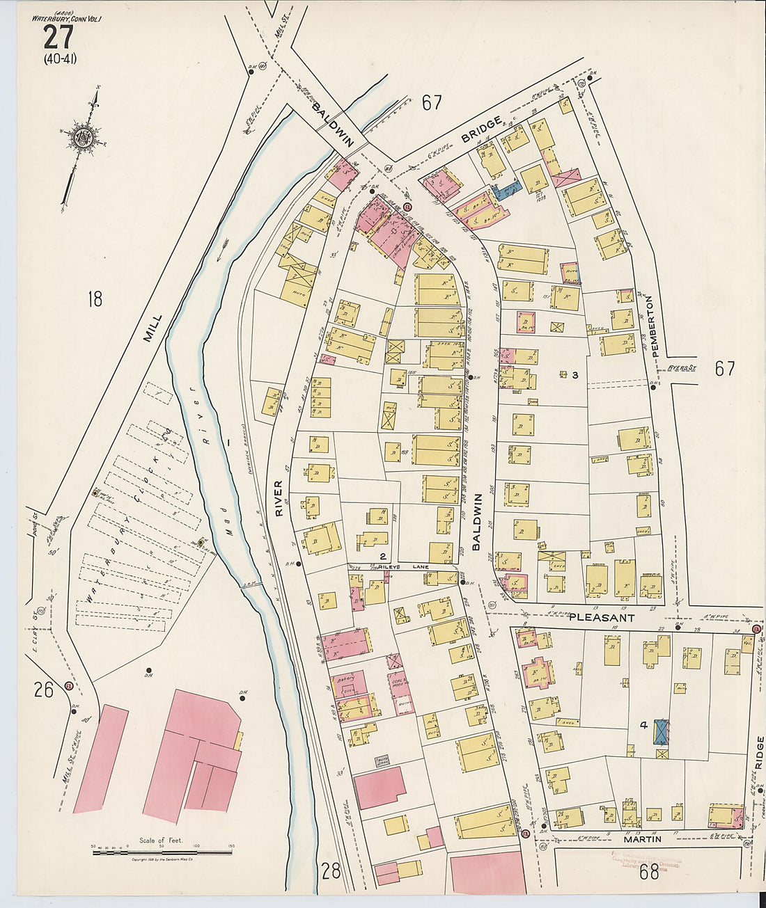 This old map of Waterbury, New Haven County, Connecticut was created by Sanborn Map Company in 1922