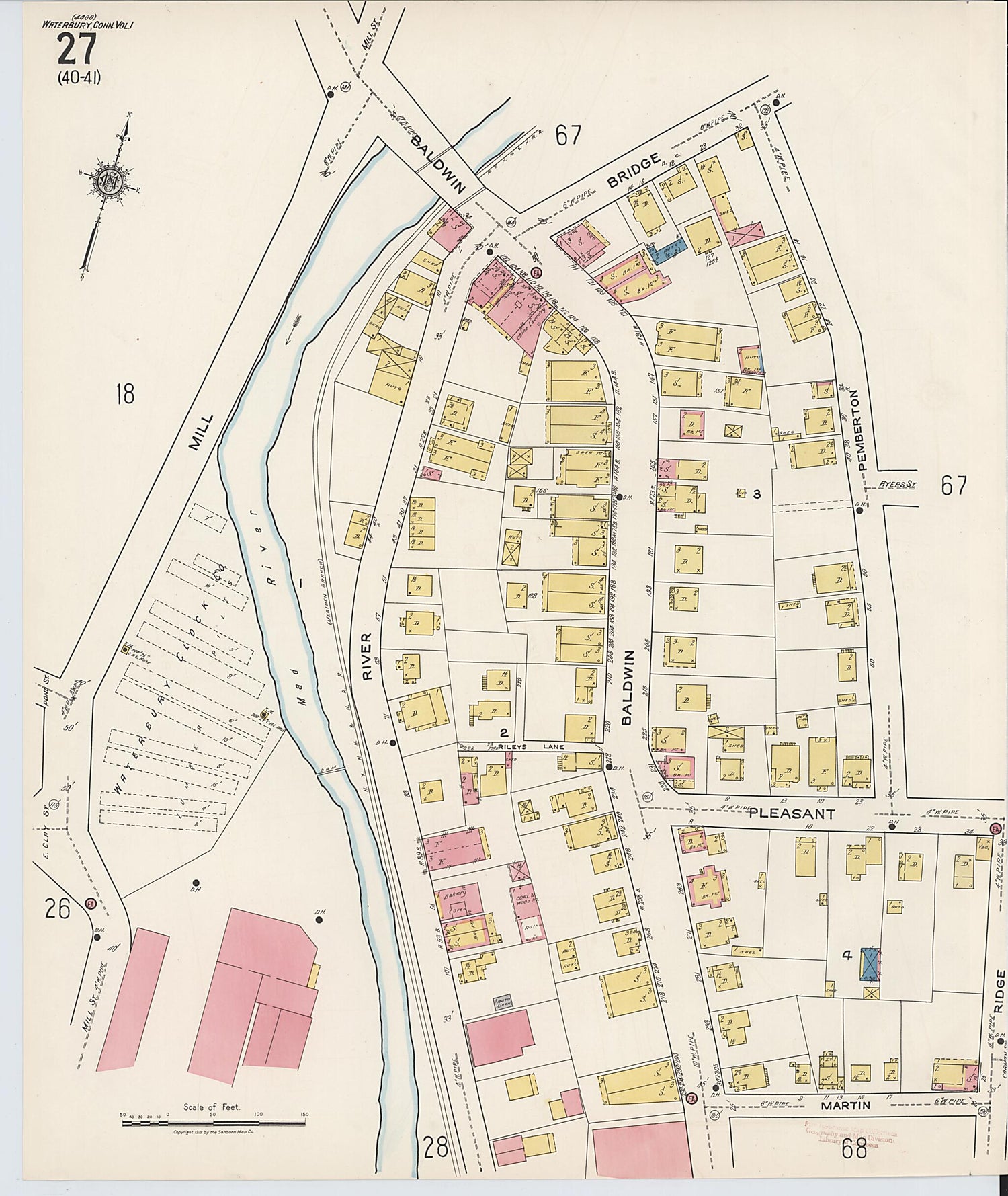 This old map of Waterbury, New Haven County, Connecticut was created by Sanborn Map Company in 1922