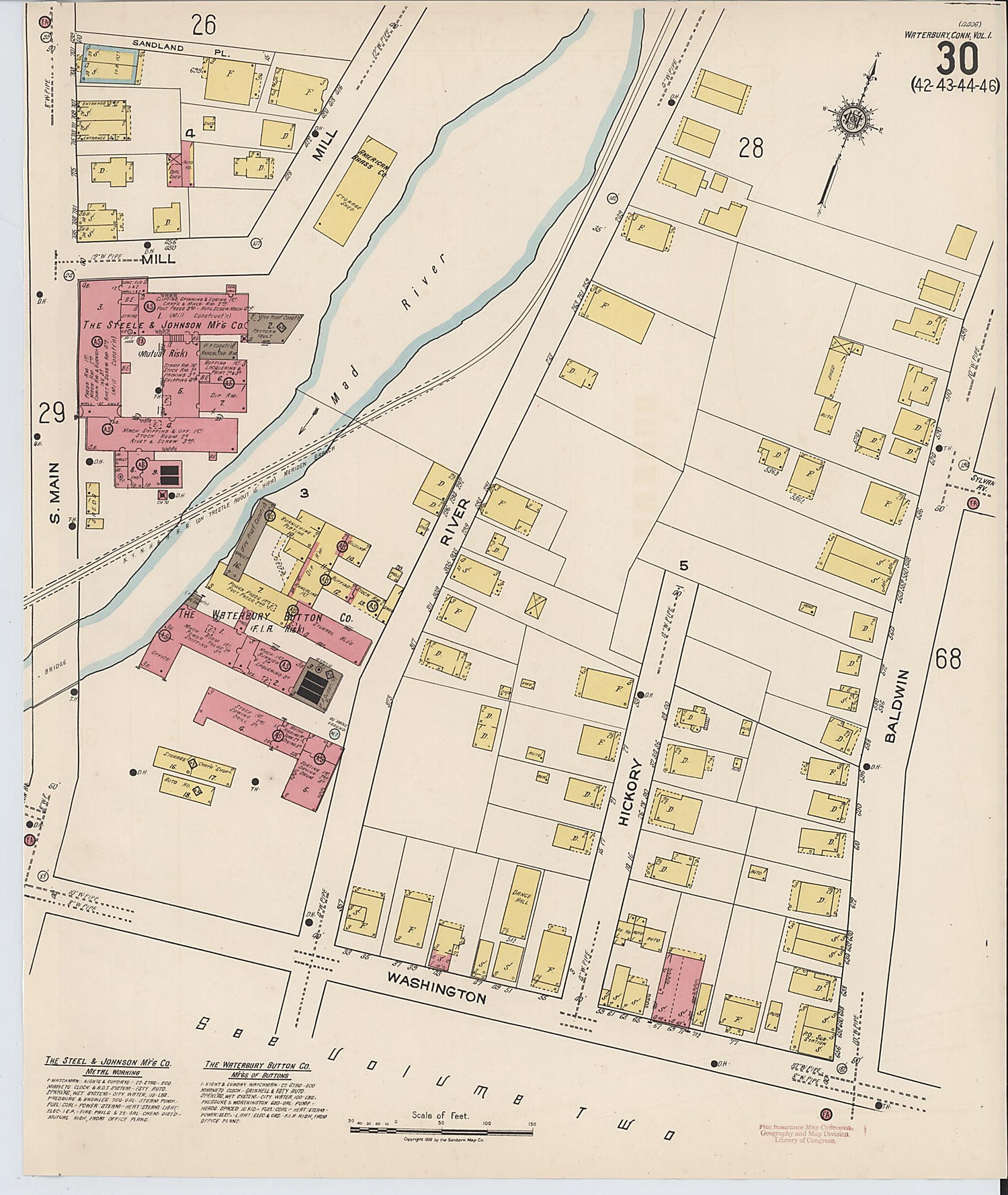This old map of Waterbury, New Haven County, Connecticut was created by Sanborn Map Company in 1922