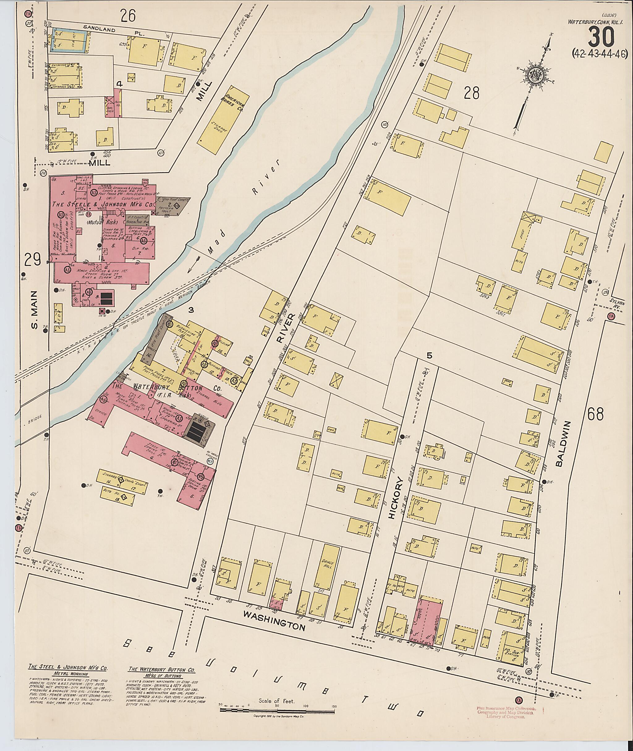 This old map of Waterbury, New Haven County, Connecticut was created by Sanborn Map Company in 1922