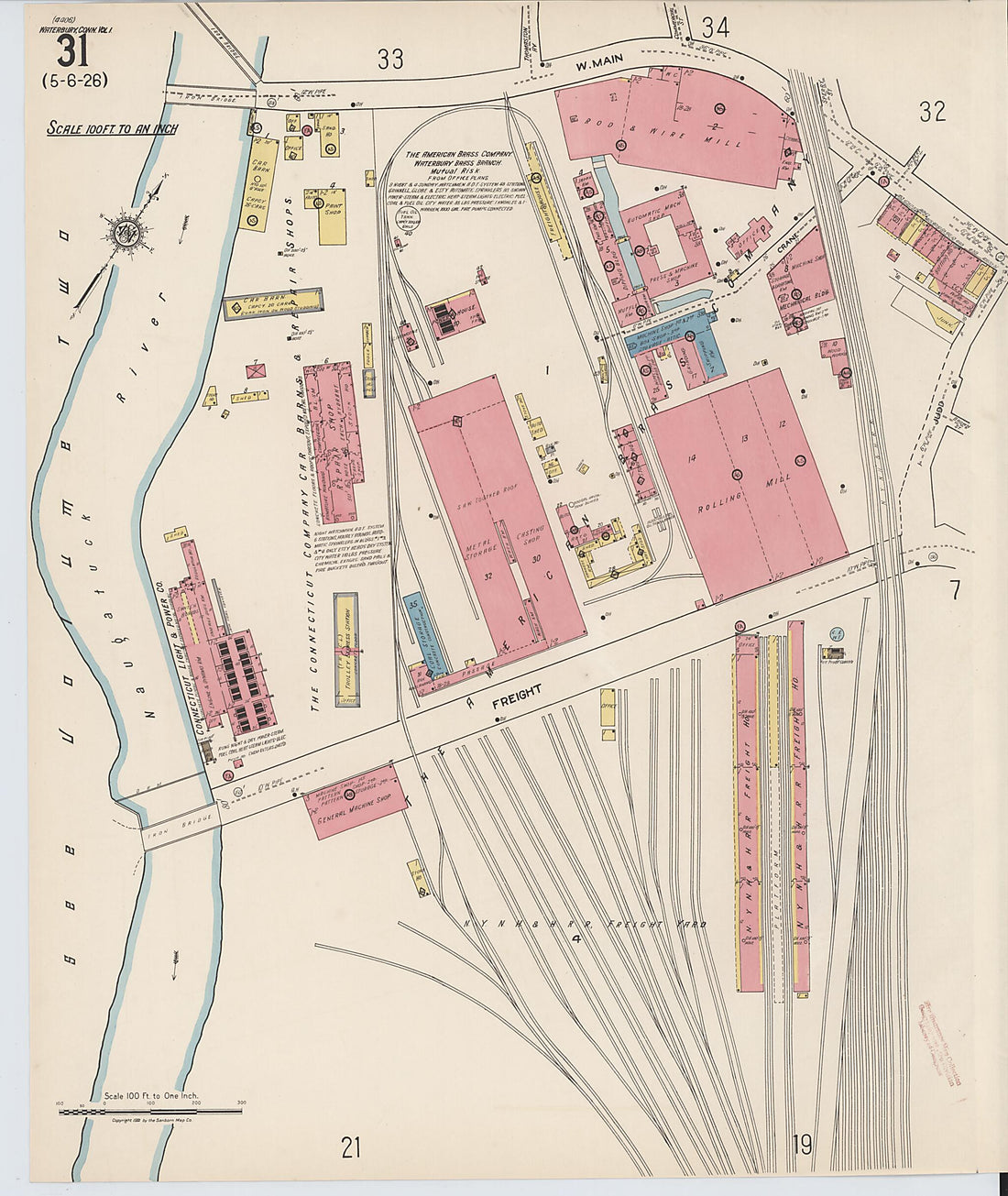This old map of Waterbury, New Haven County, Connecticut was created by Sanborn Map Company in 1922