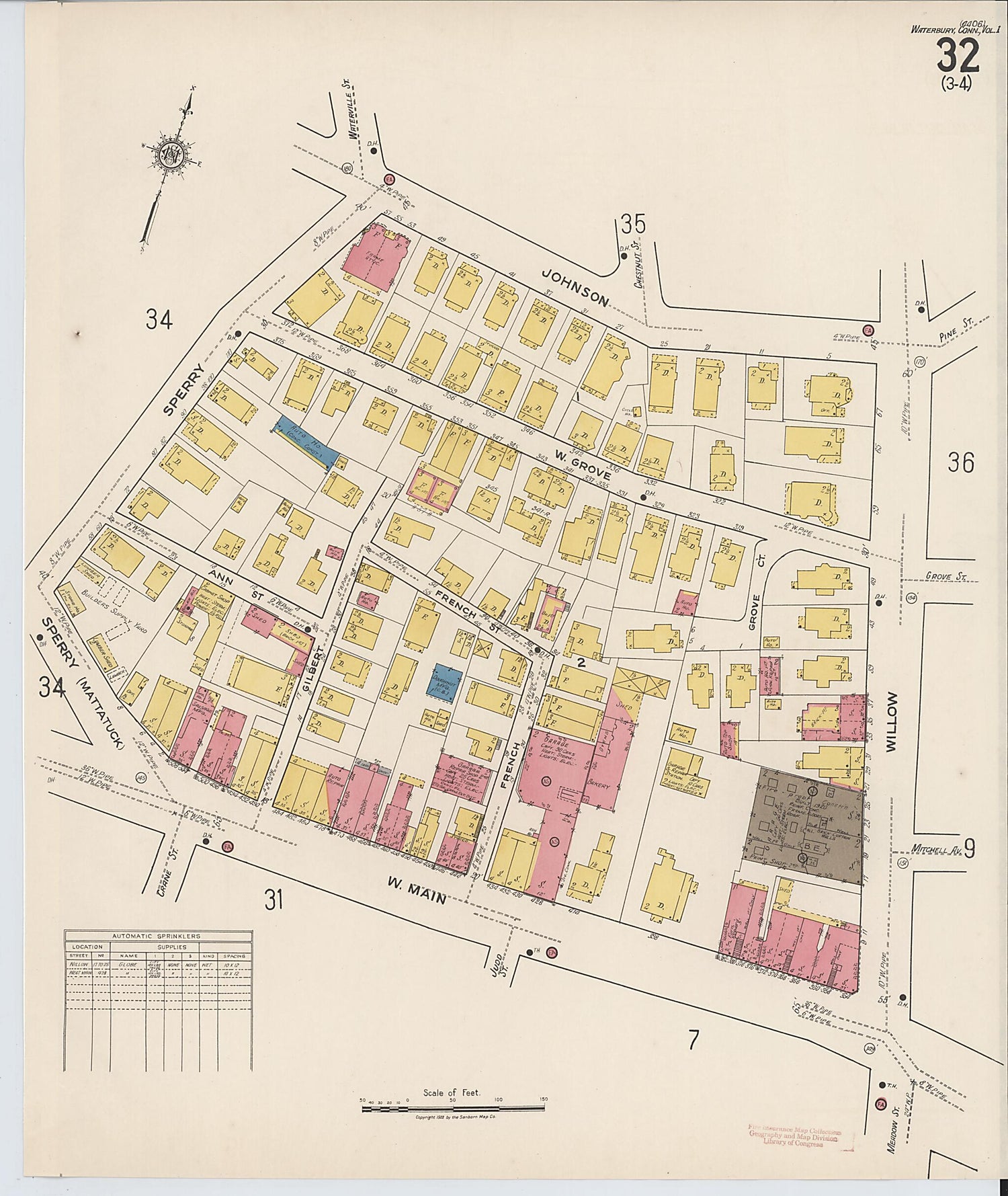 This old map of Waterbury, New Haven County, Connecticut was created by Sanborn Map Company in 1922