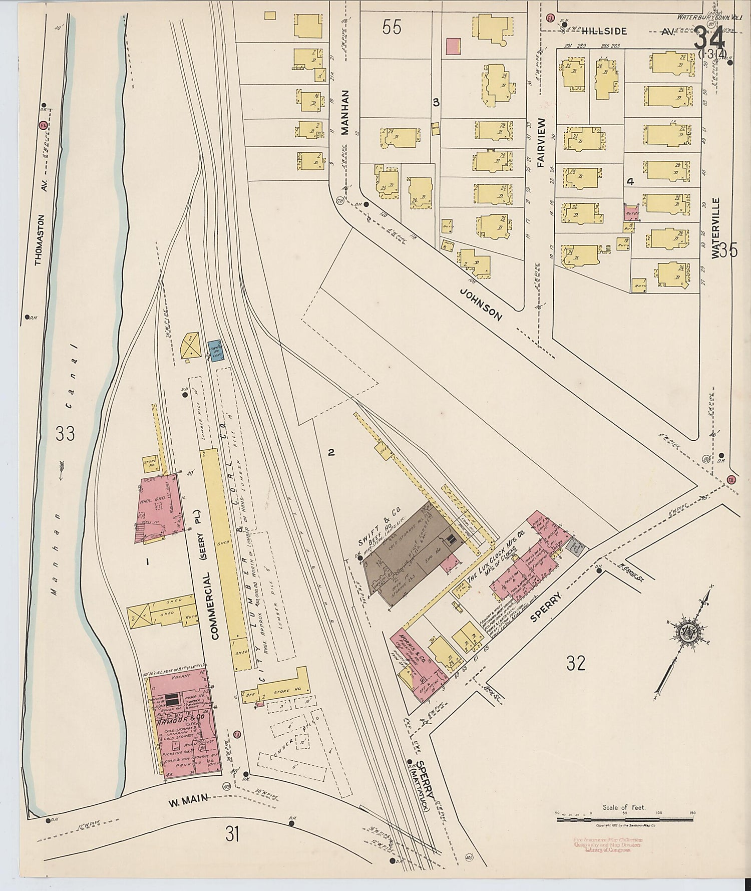 This old map of Waterbury, New Haven County, Connecticut was created by Sanborn Map Company in 1922
