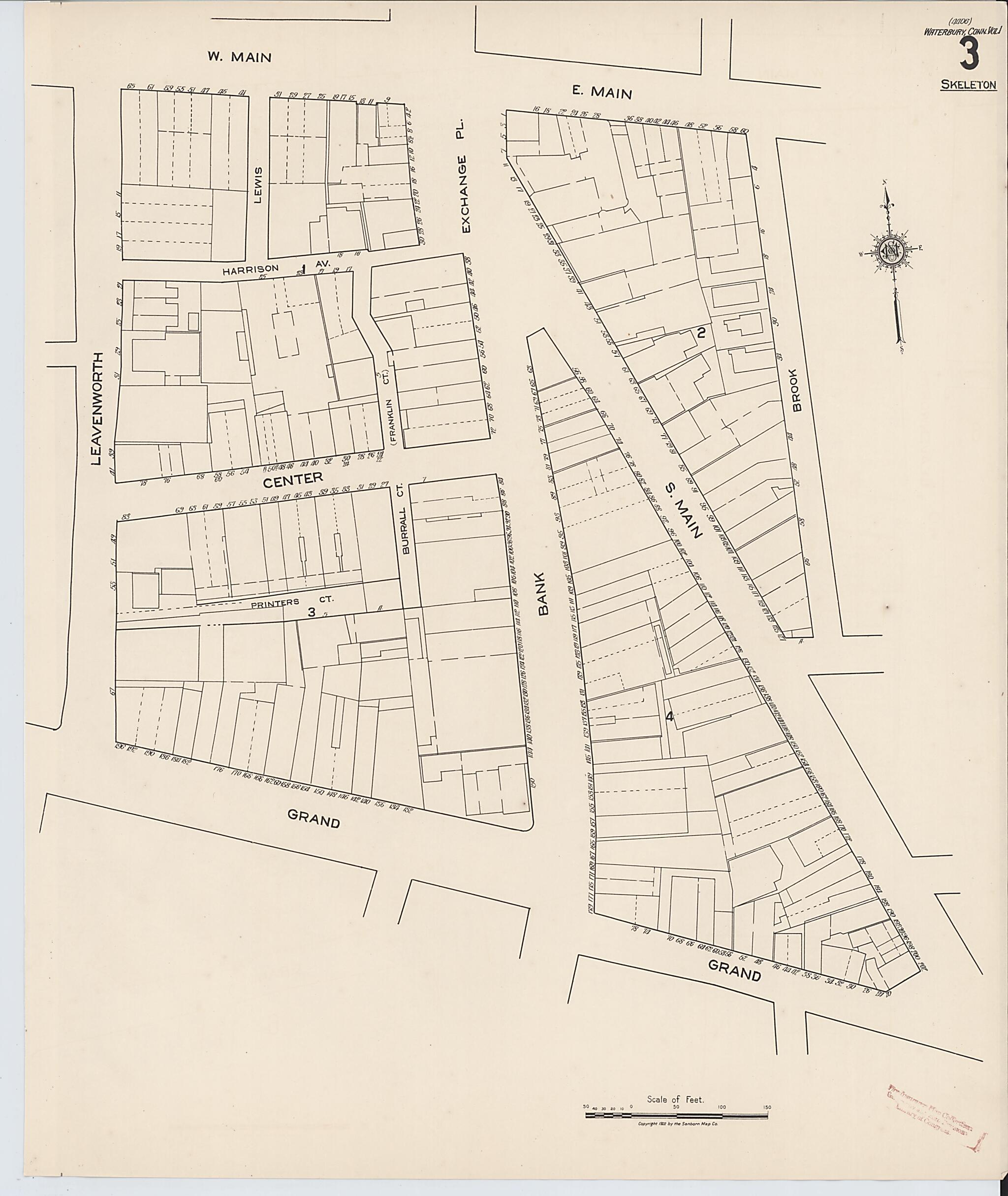 This old map of Waterbury, New Haven County, Connecticut was created by Sanborn Map Company in 1922