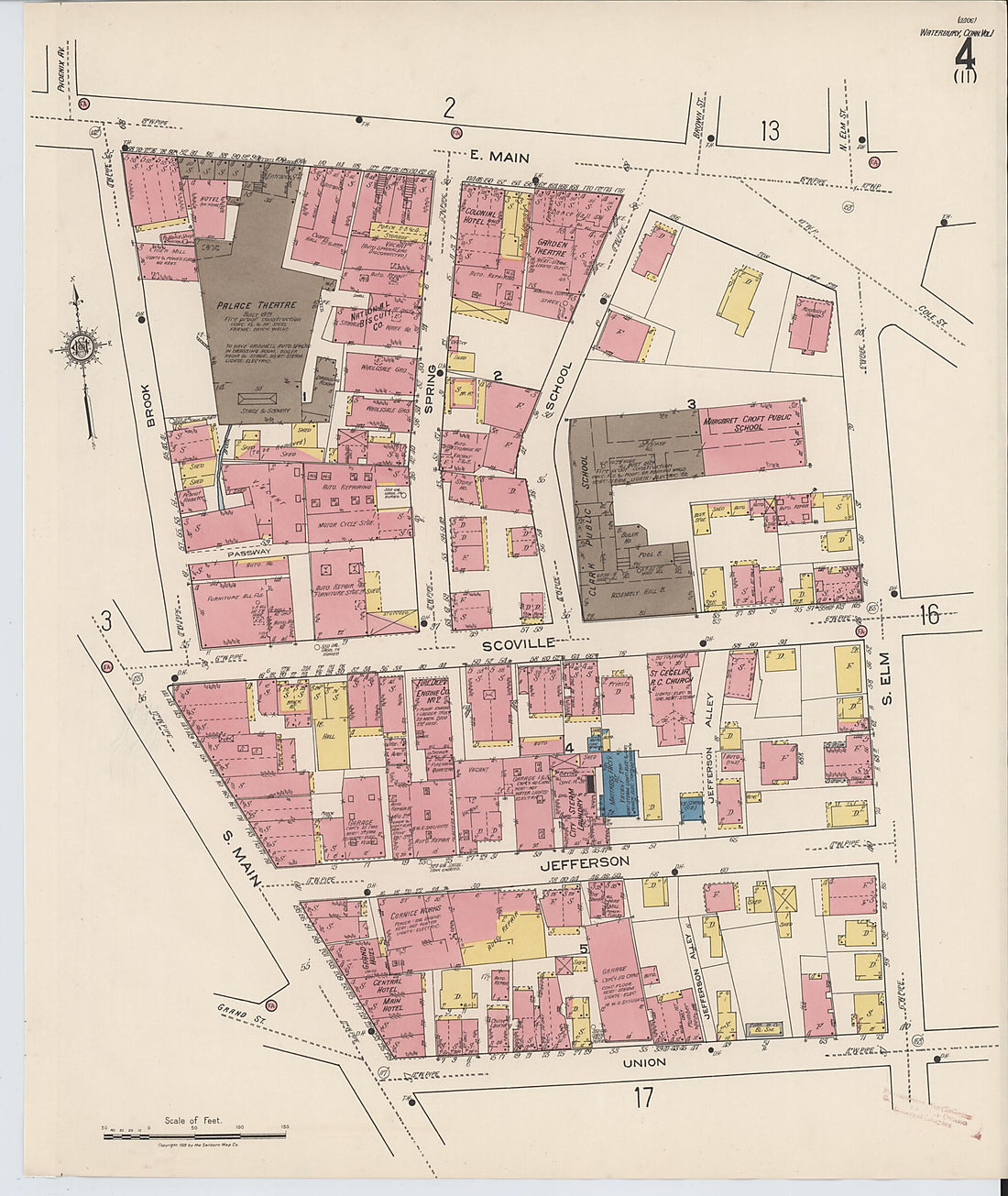 This old map of Waterbury, New Haven County, Connecticut was created by Sanborn Map Company in 1922