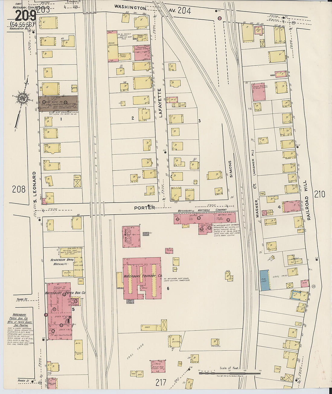 This old map of Waterbury, New Haven County, Connecticut was created by Sanborn Map Company in 1922