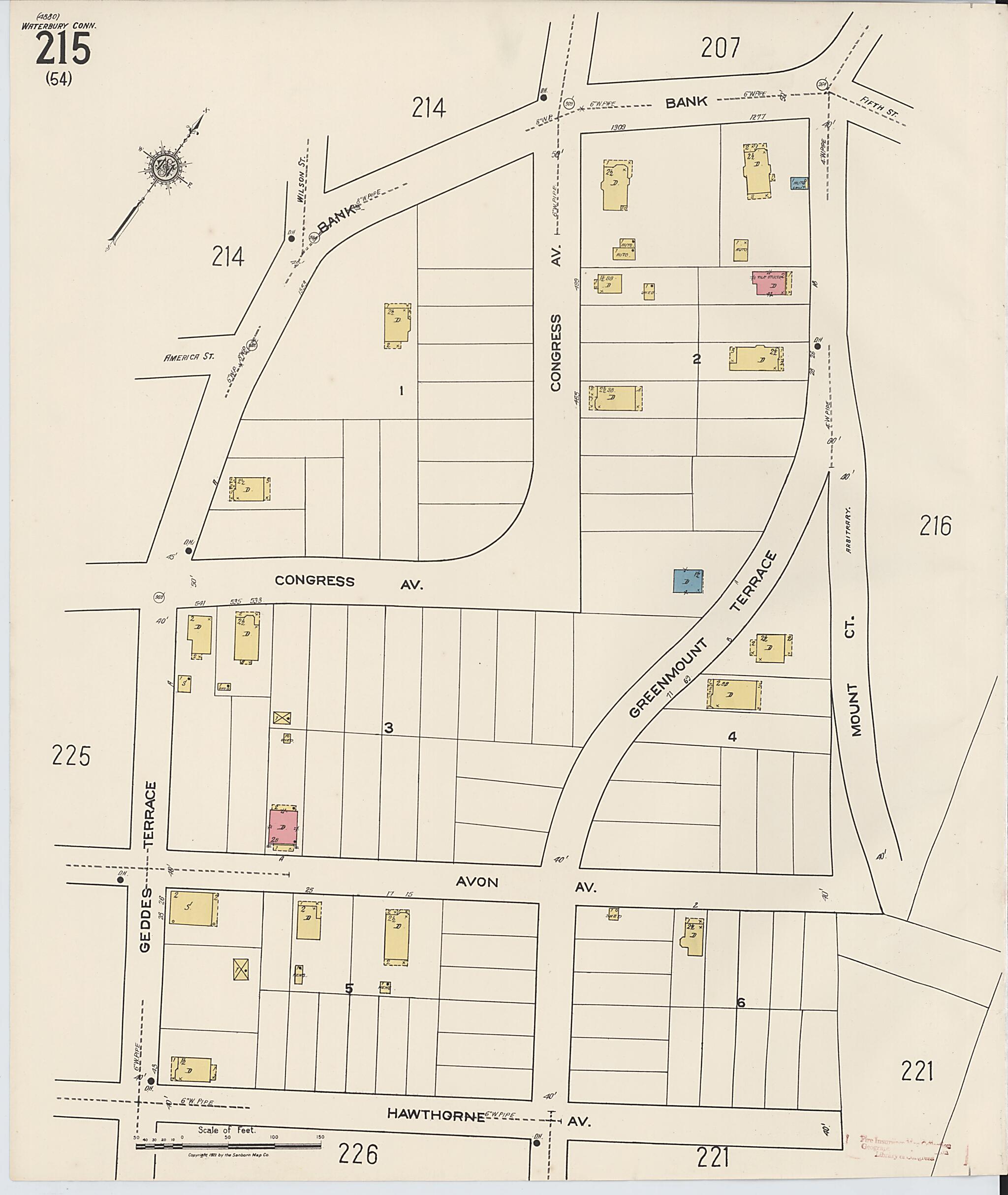 This old map of Waterbury, New Haven County, Connecticut was created by Sanborn Map Company in 1922