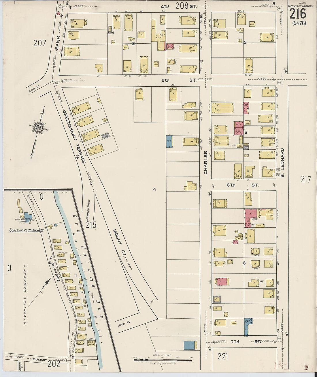 This old map of Waterbury, New Haven County, Connecticut was created by Sanborn Map Company in 1922