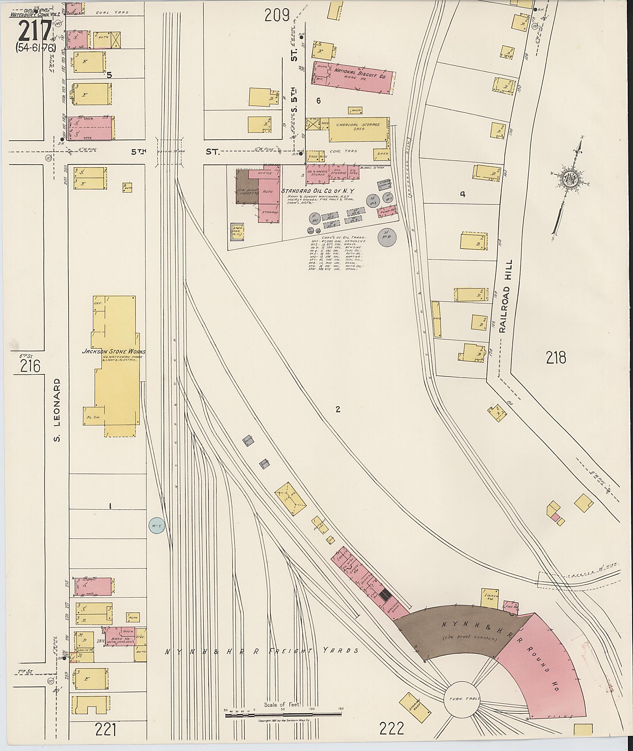 This old map of Waterbury, New Haven County, Connecticut was created by Sanborn Map Company in 1922