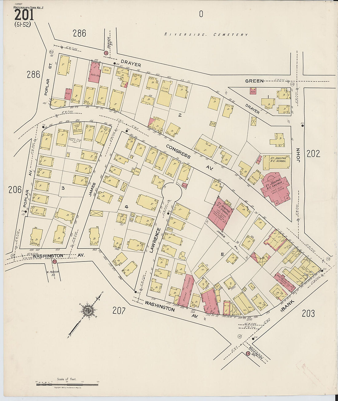 This old map of Waterbury, New Haven County, Connecticut was created by Sanborn Map Company in 1922