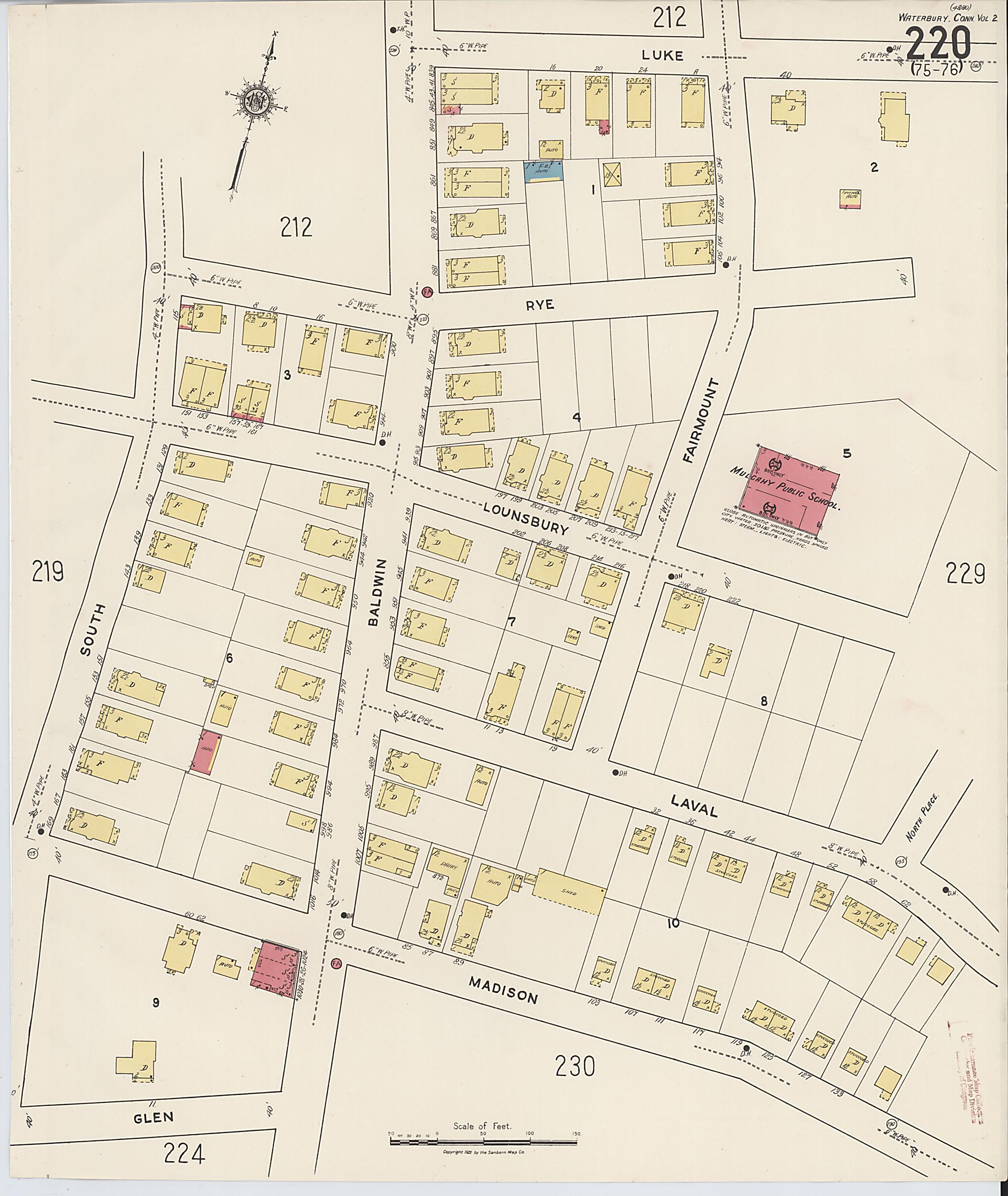 This old map of Waterbury, New Haven County, Connecticut was created by Sanborn Map Company in 1922