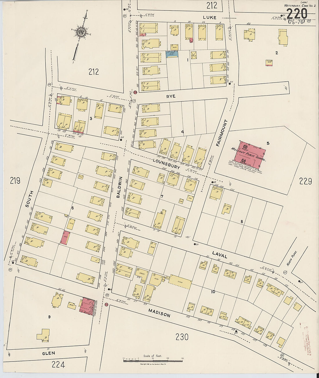 This old map of Waterbury, New Haven County, Connecticut was created by Sanborn Map Company in 1922