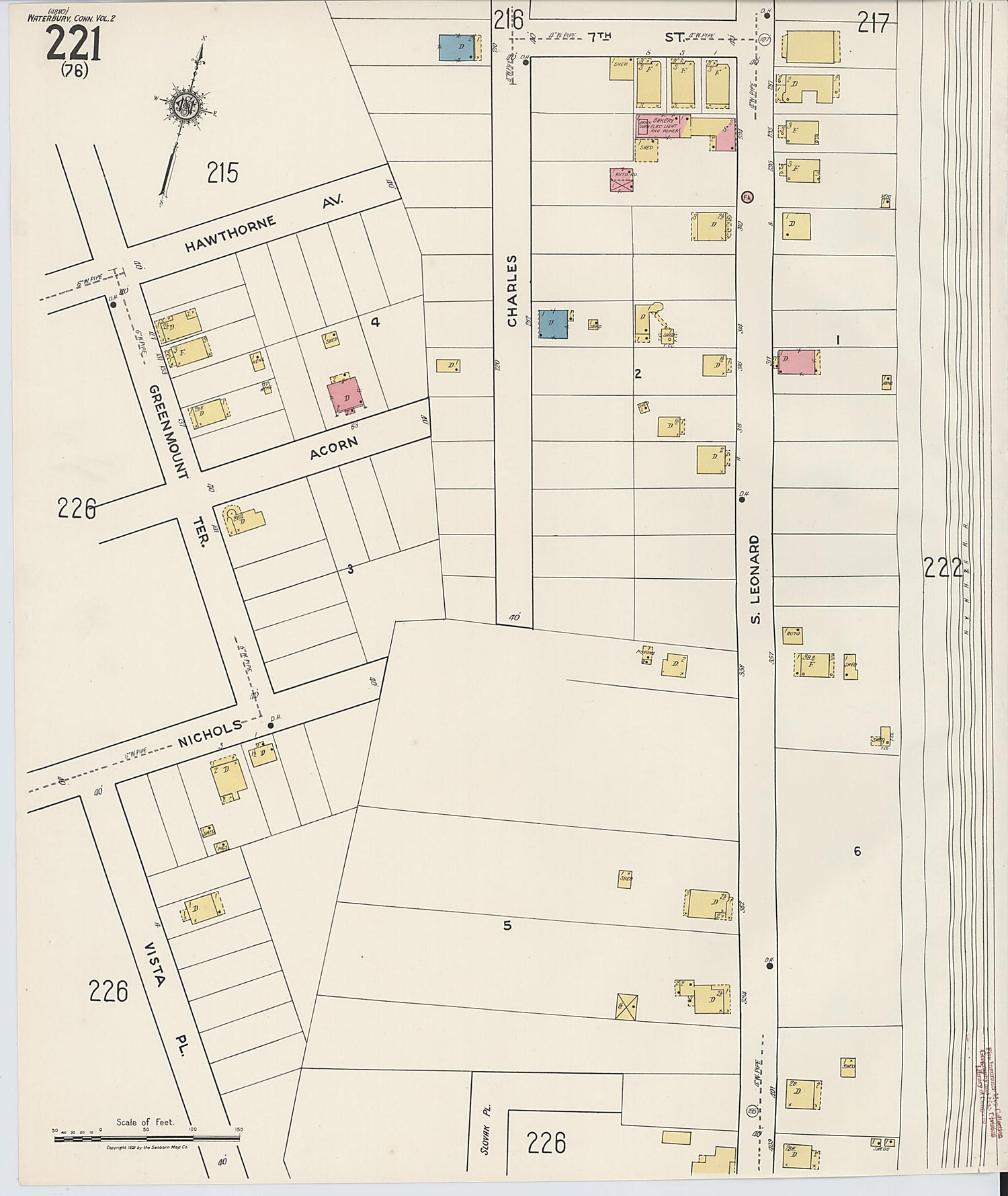 This old map of Waterbury, New Haven County, Connecticut was created by Sanborn Map Company in 1922