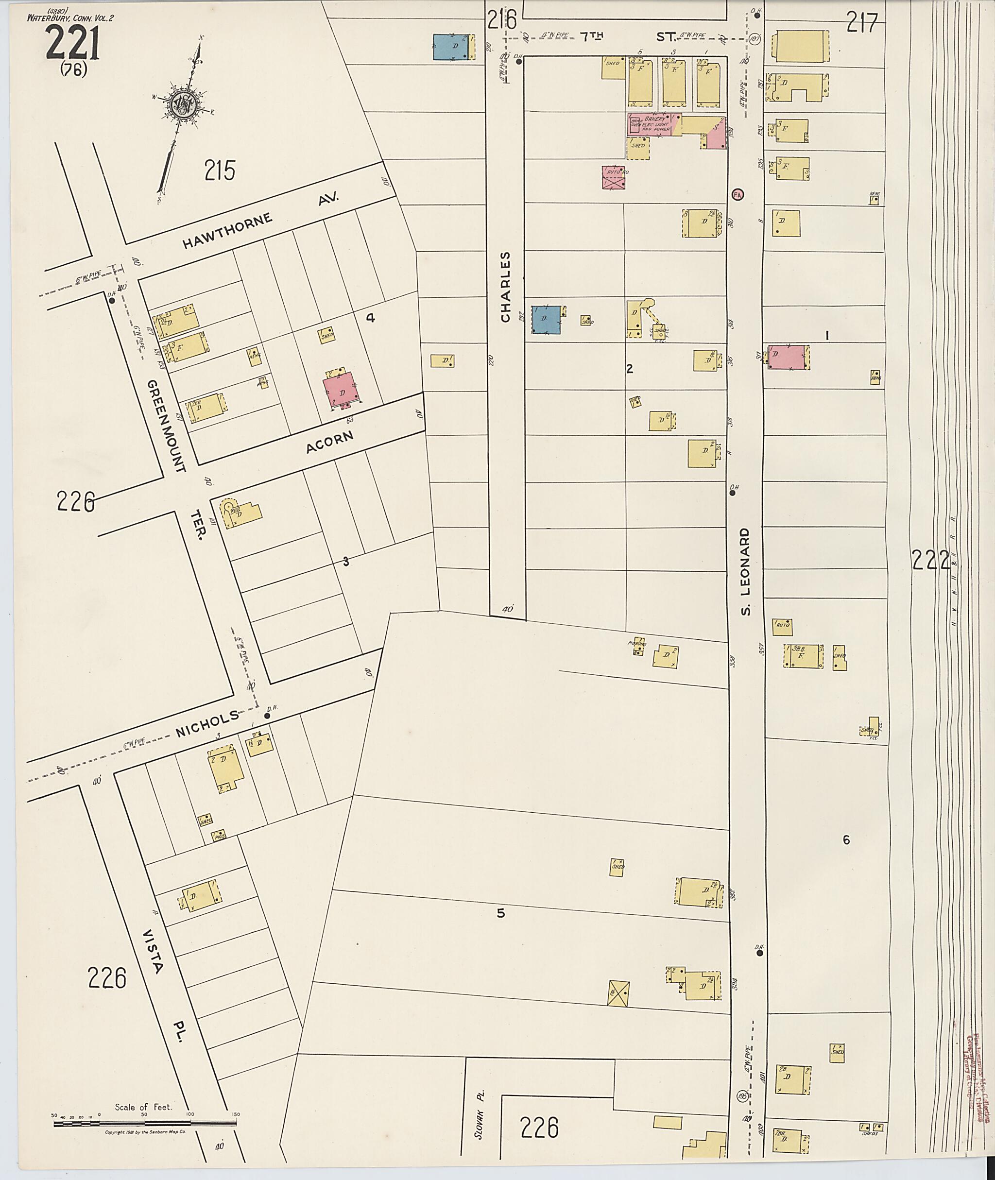 This old map of Waterbury, New Haven County, Connecticut was created by Sanborn Map Company in 1922