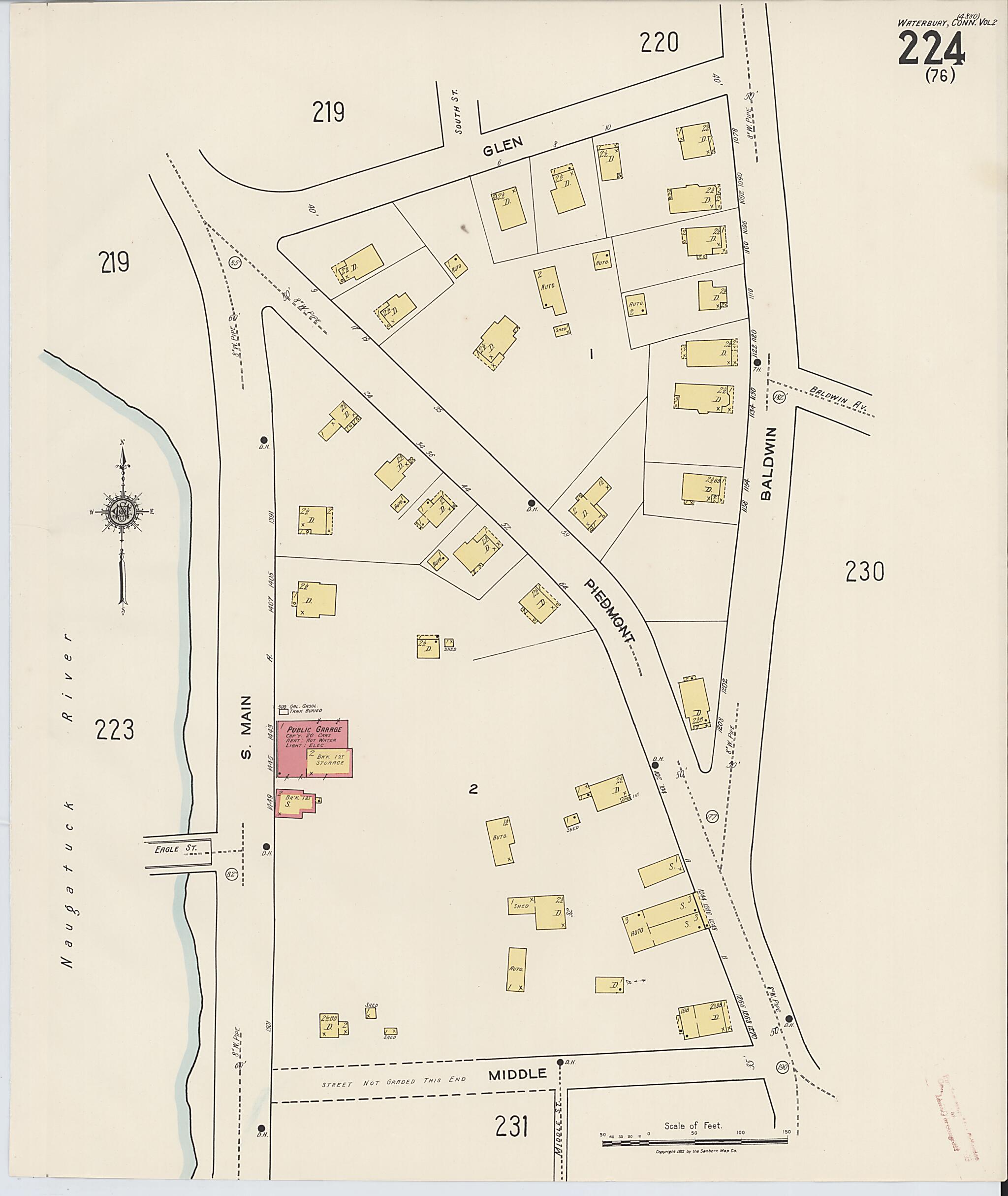 This old map of Waterbury, New Haven County, Connecticut was created by Sanborn Map Company in 1922