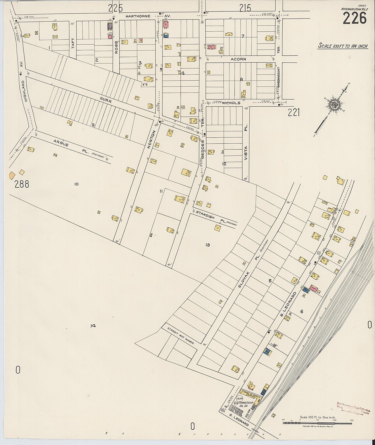 This old map of Waterbury, New Haven County, Connecticut was created by Sanborn Map Company in 1922
