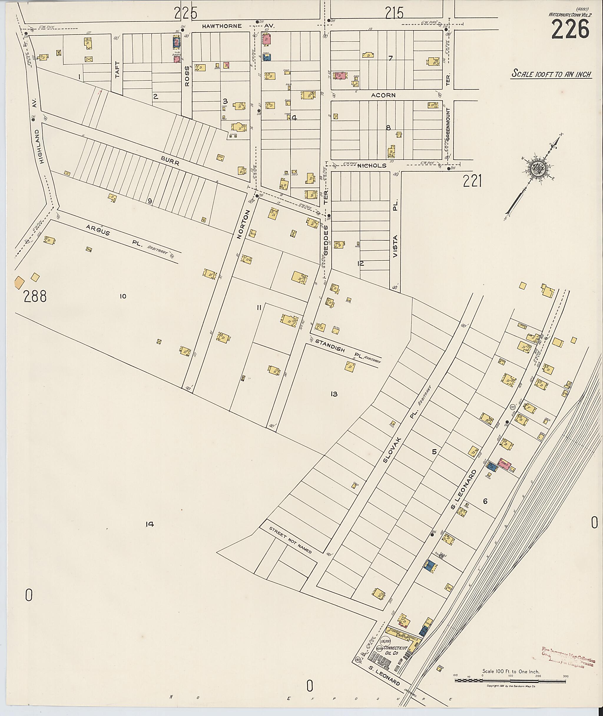 This old map of Waterbury, New Haven County, Connecticut was created by Sanborn Map Company in 1922