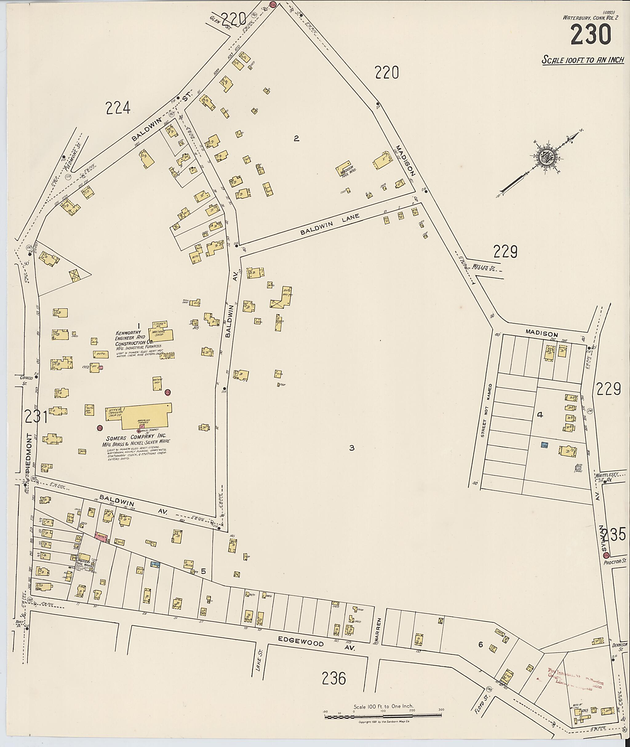 This old map of Waterbury, New Haven County, Connecticut was created by Sanborn Map Company in 1922